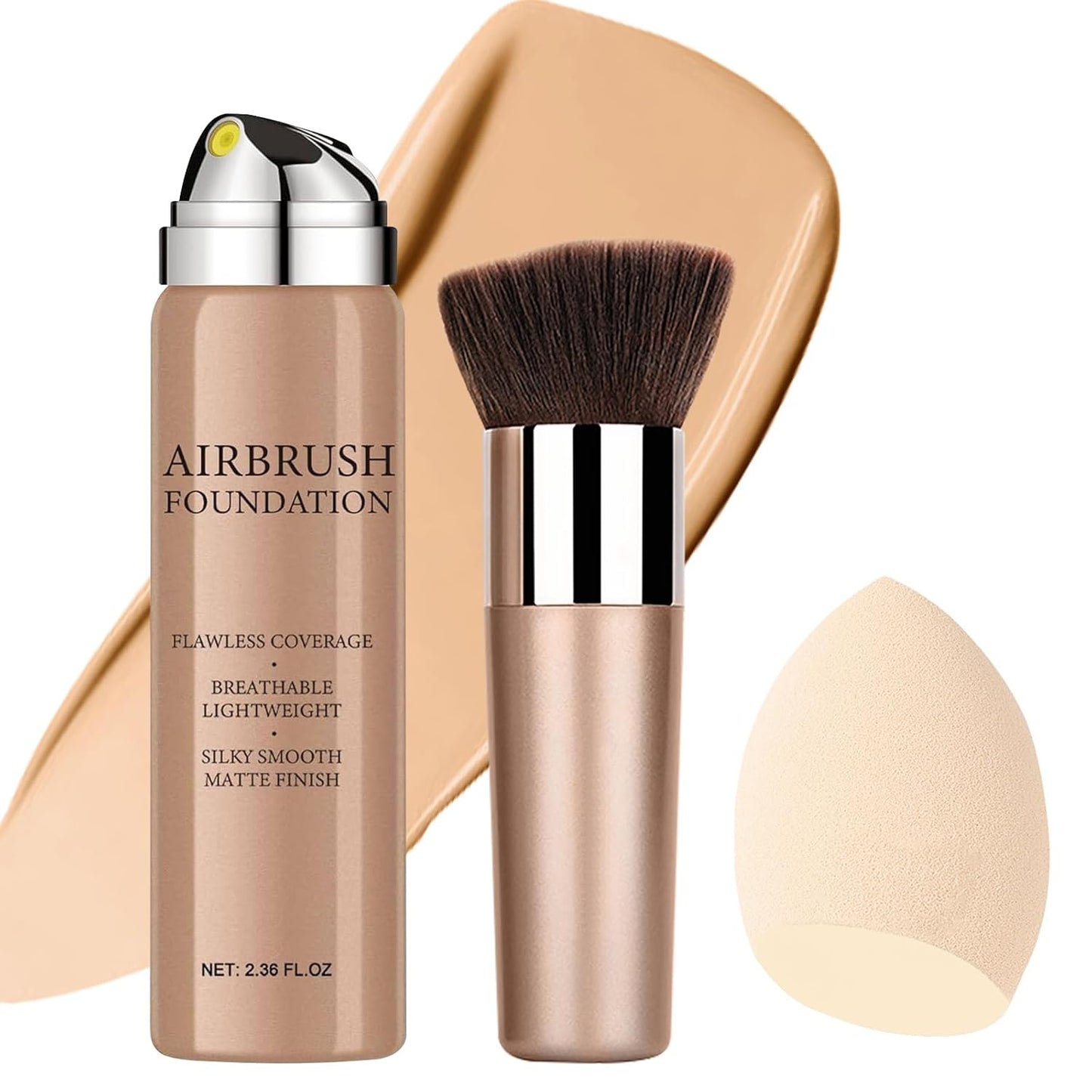 Airbrush Foundation Makeup Spray, Long Lasting Waterproof Full Coverage Foundation for Brighten, Concealer and Hydrating, Natural Matte Finish, Brush and Makeup Sponge Include, 2.36oz (#2 Beige)