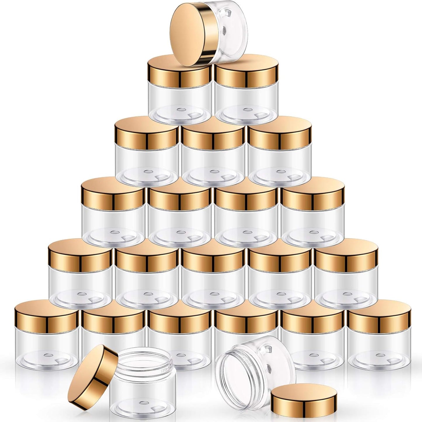 SATINIOR 24 Pieces Empty Clear Plastic Jars with Lids Round Storage Containers Wide Mouth for Beauty Product Cosmetic Cream Lotion Liquid Butter Craft and Food(Gold Lid,12 oz)