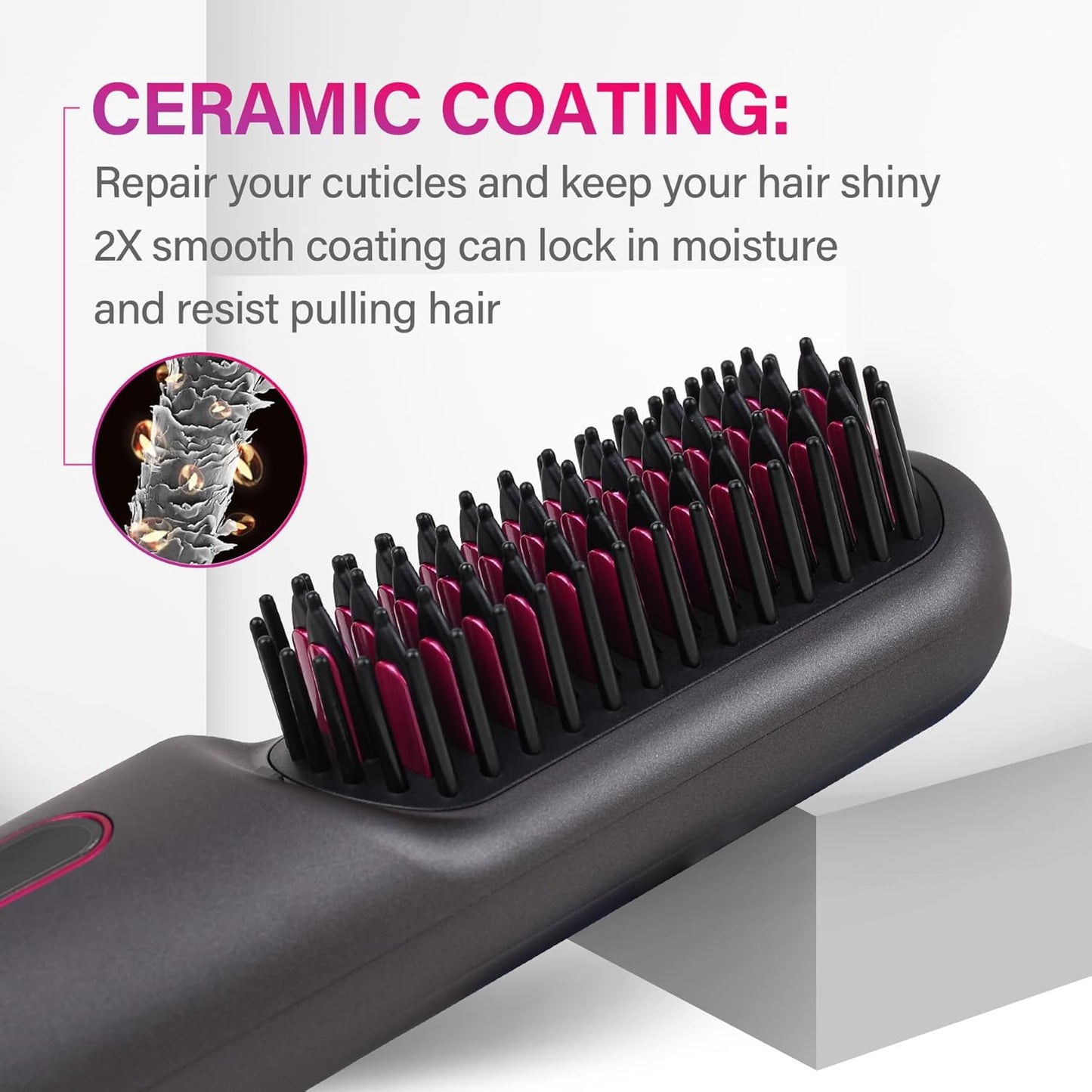 Rechargeable Hot Hair Brush Straightener Heat Pressing Combs Ceramic Electric Straightening Comb, Anti Burn for Natural Black Hair Beard Wigs Holiday Gifts