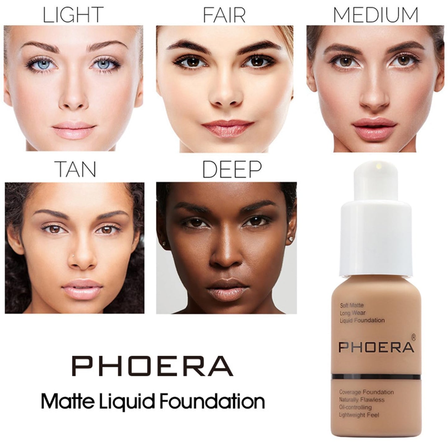 PHOERA Foundation, PHOERA Matte Liquid Foundation,PHOERA Makeup for Women, PHOERA Foundation Full Coverage Concealer, 30ml 24HR Matte Oil Control Concealer (104+105/Buff Beige+ Sand)