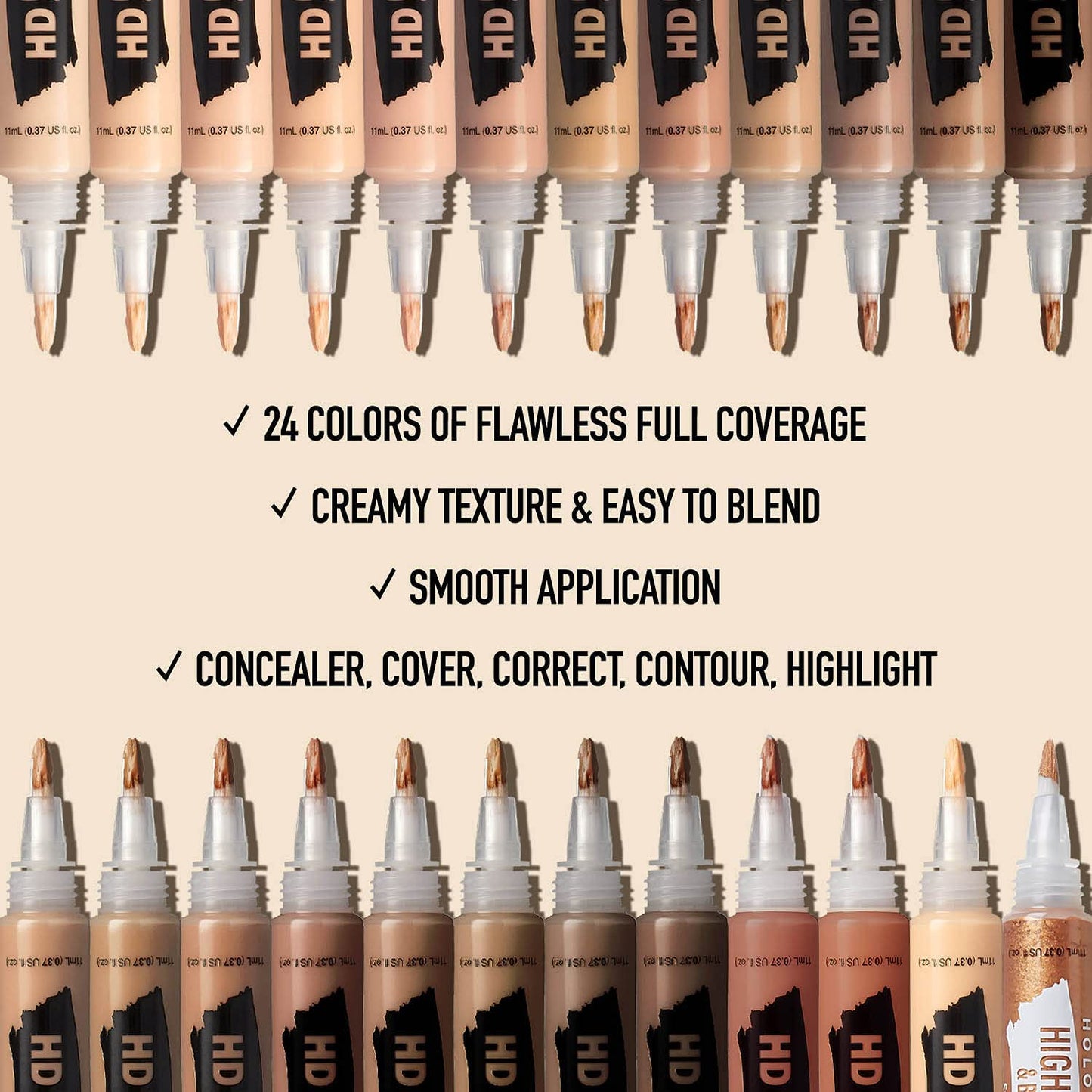 Ruby Kisses HD Concealer & Foundation Brush Flawless Full Coverage Face Makeup Lightweight Highlighter Long Lasting Under Eye Conceals Contour Corrector 3 Pack (Light Ivory)