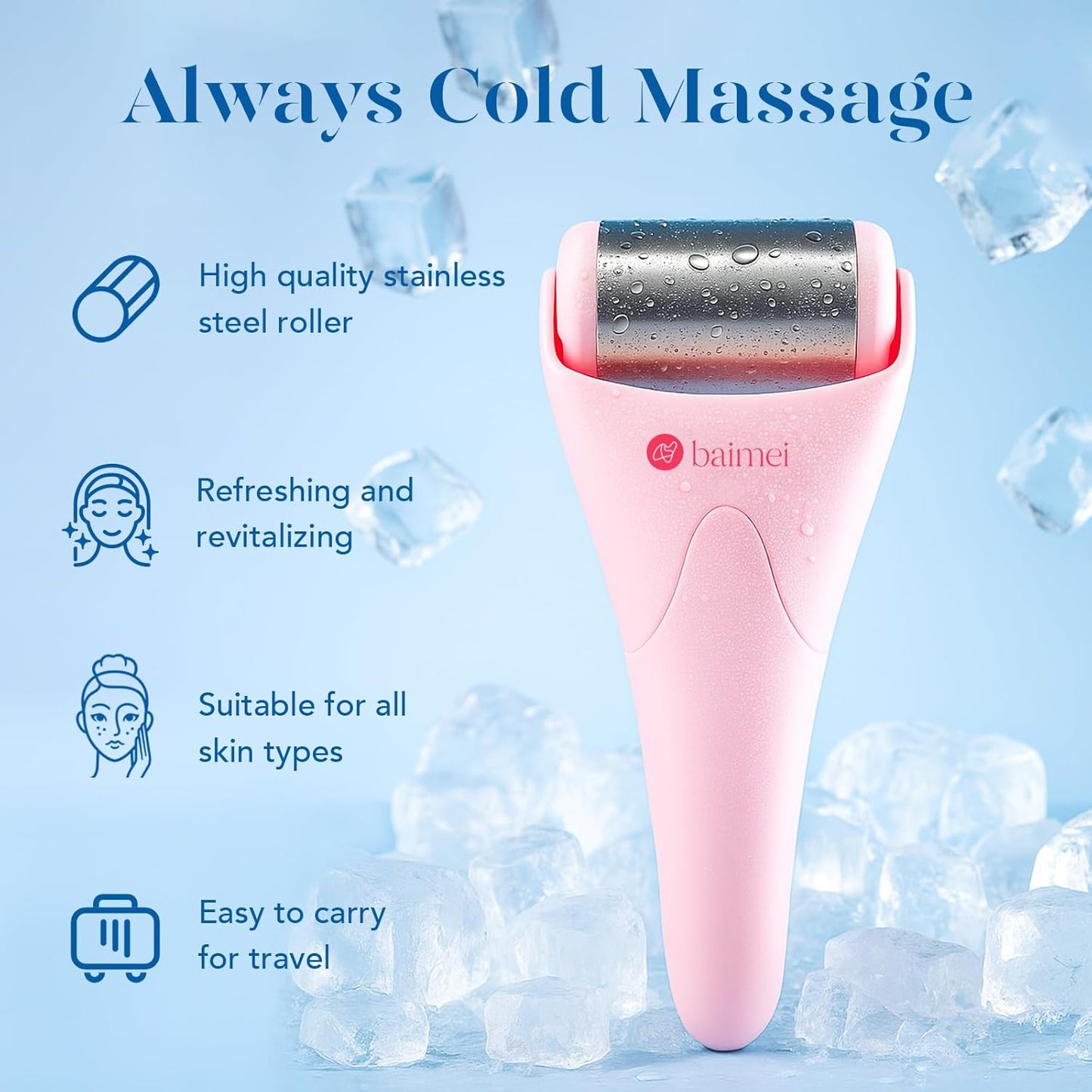 BAIMEI Stainless Steel Ice Roller for Face & Gua Sha Facial Tools, Soothes Puffiness, Self - Care Gift for Women