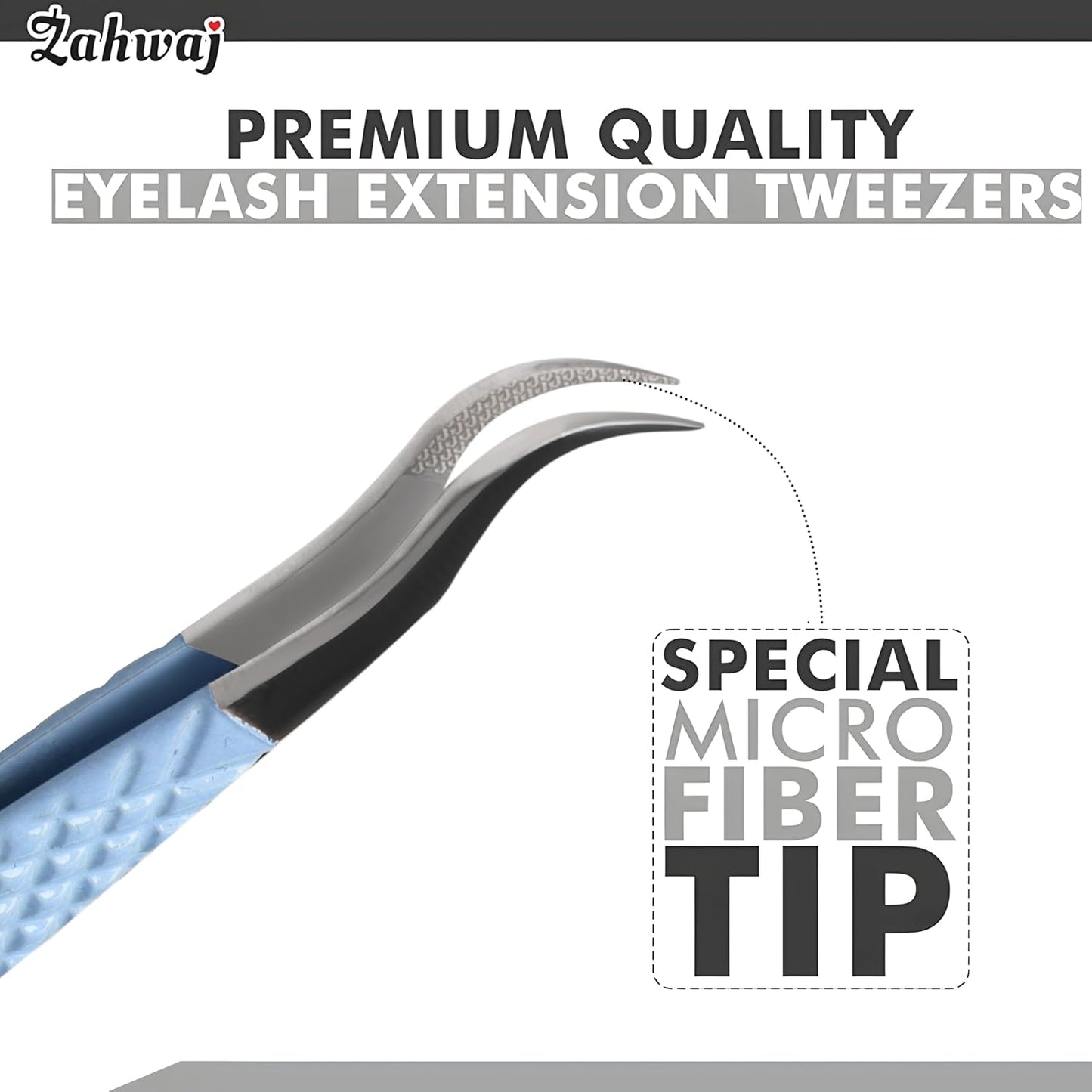 Lash Tweezers - Set of 5 Diamond Grip Eyelash Tweezers - Stainless Steel Professional Fiber Tip Lash Tweezer for Eyelash Extensions (Blue)