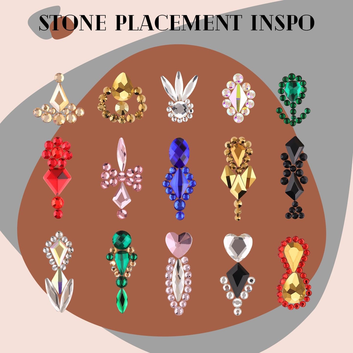 2680Pcs Champagne Gold Glass Nail Rhinestones 120Pcs Multi Shapes Flatback Nail Gems +2560Pcs 1.5-4mm Round Crystal with Rhinestones Glue Gel, Manicure Nail Charms Diamond Gemstone for Nail Art