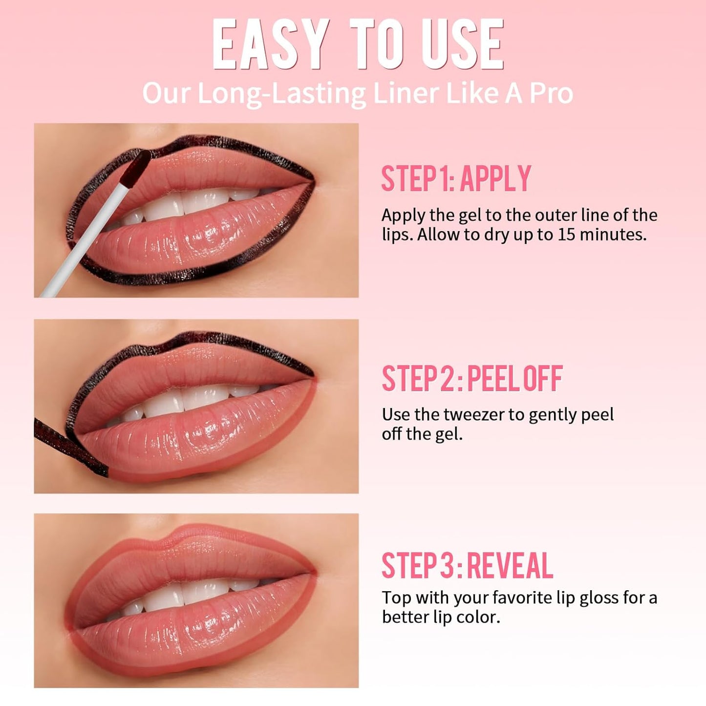 Lip Stain - Lip Liner Stain, Long Lasting Peel Off Lip Stain, Natural Peel Off Lip Liner Stain with Tweezer, Easy to Use, Waterproof, Smudge-proof, Transfer-proof, Nude Pink