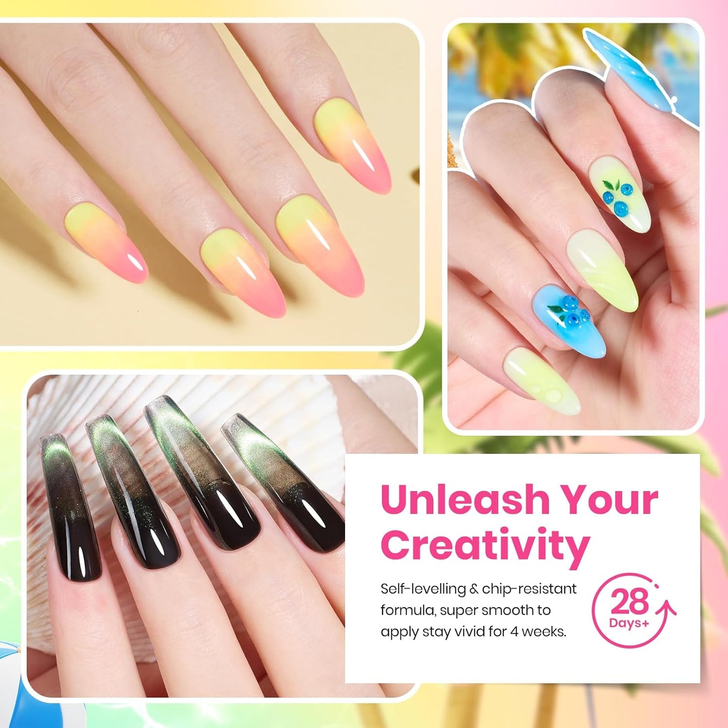 Beetles Gel Nail Polish Set - 20 Colors Gel Polish Pink Blue Green Yellow Pearl Color Gel with Base Glossy & Matte Top Coat Uv DIY Salon Manicure Kit Beach Bash Halloween Nails Gift for Women