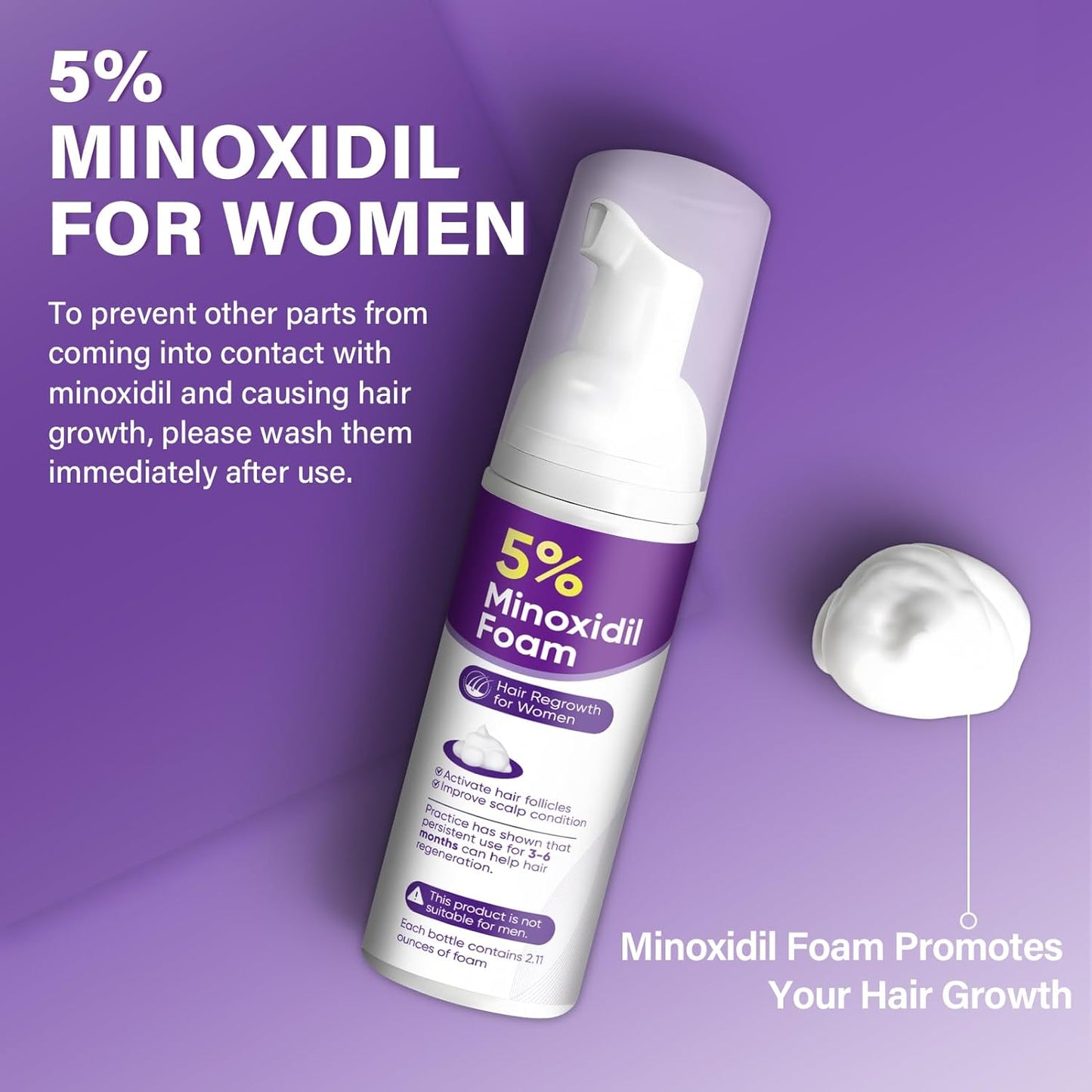 5% Minoxidil Foam for Women Hair Growth Foam Suitable for Hair Thinning Receding Hairline and Hair Loss to Hair Regrowth Get Thicker Fuller Hair 3 Bottles 2.11 Ounces Each