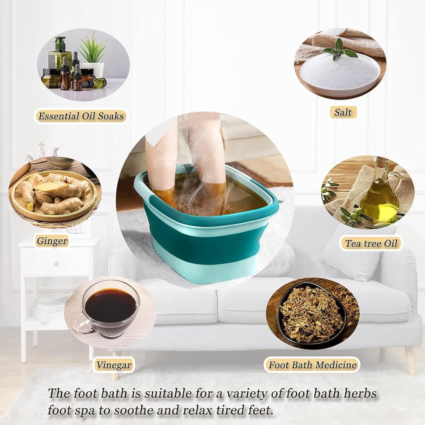 Collapsible Foot Spa Bath Massager for Dry Cracked Feet, Feet Soaking Tub with Massage Acupoint, Pedicure Foot Soak Basin Plastic Bucket with Handle(Green)