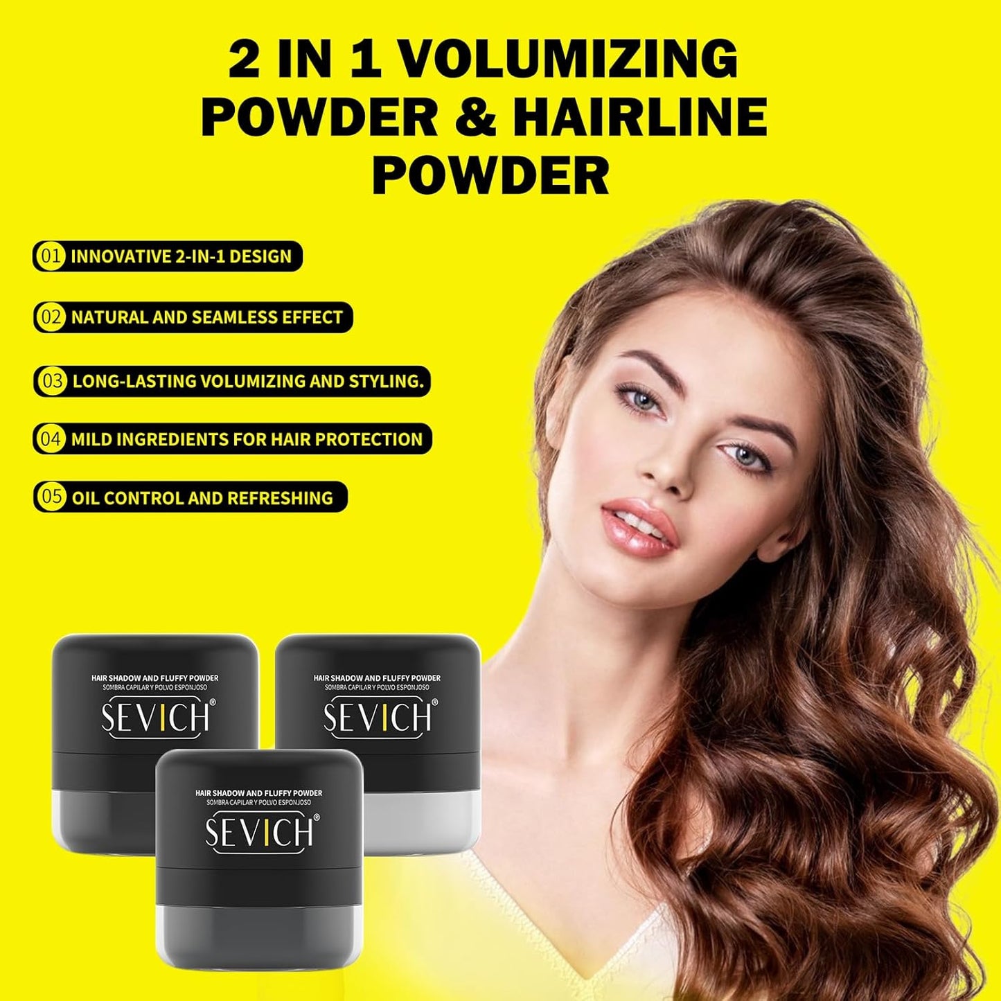 SEVICH 2-in-1 Hairline Powder & Volumizing Powder for Gray Coverage & Fluffy Roots – Oil-Absorbing, Natural-Looking, Travel-Friendly with Mirror – Black or Dark Grey(Random Color)