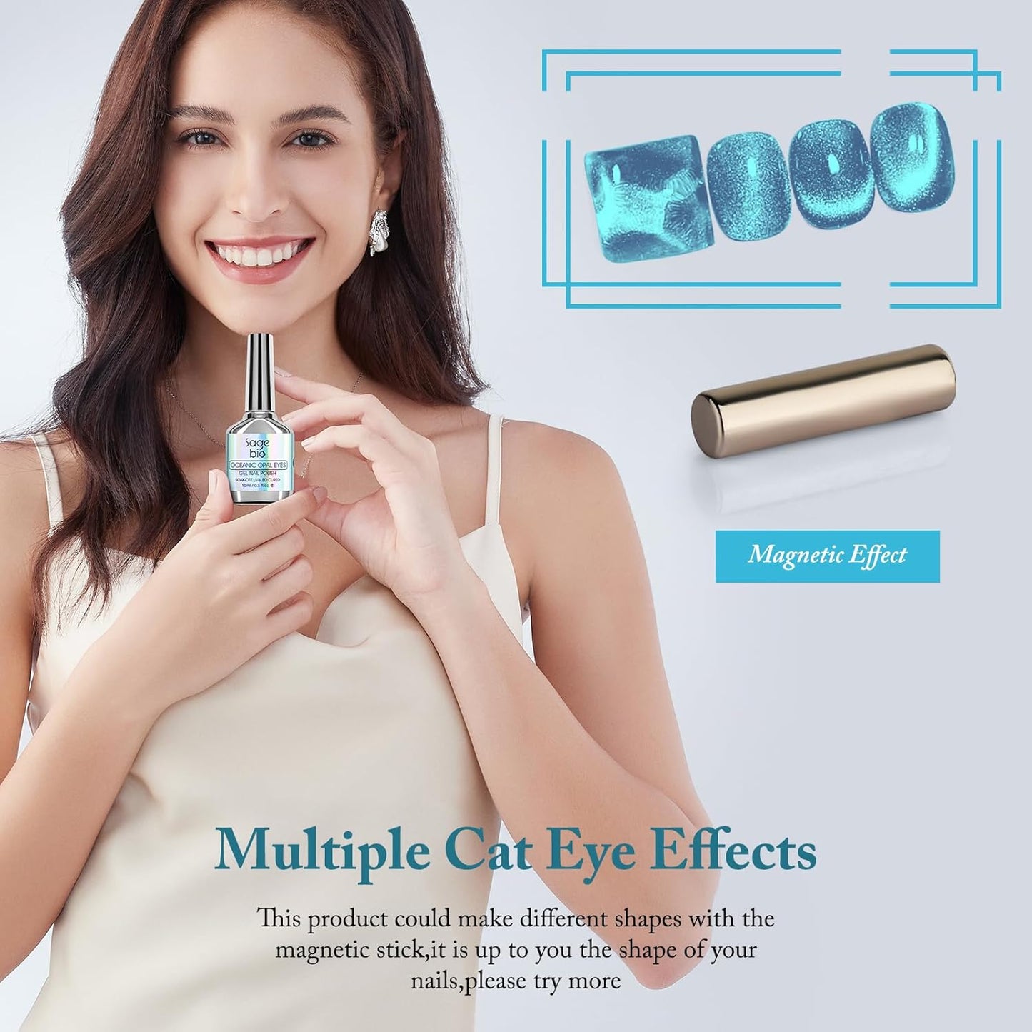 Cat Eye Gel Nail Polish with Magnet Stick, 15ml Glitter Holographic Nail Polish, Magnetic Effect Gel for Home DIY Manicure Gift, Blue Tears