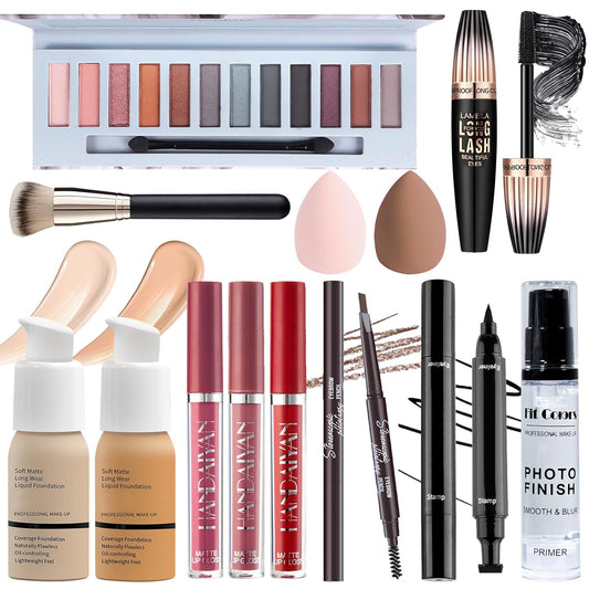 Makeup Set for Women Full Kit, Multipurpose Women’s Makeup Sets, Includes Eyeshadow Palette, Foundation Face Primer, Liquid Lipstick, Eyebrow Pencil Eyeliner Mascara, Makeup Brush