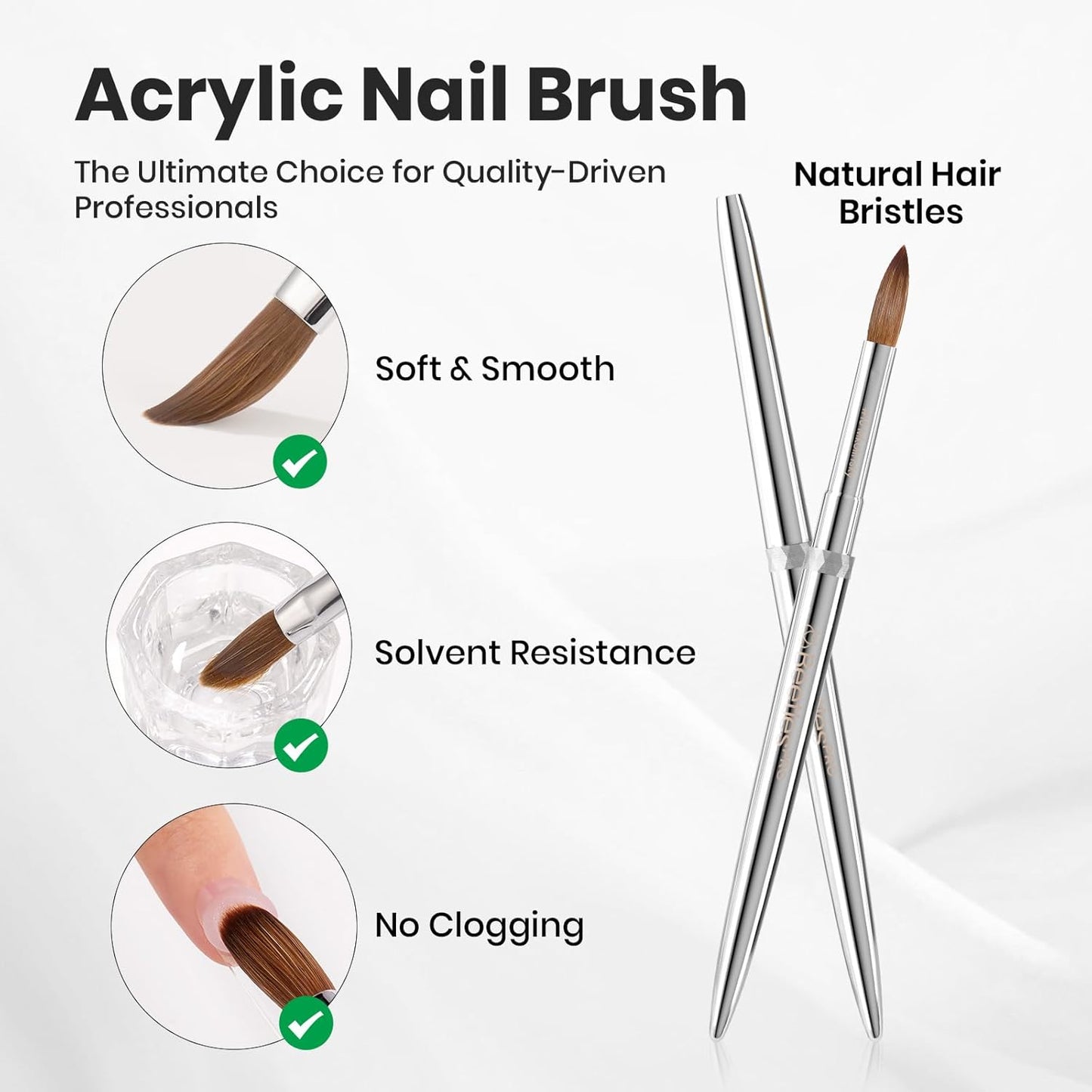 Beetles Pro 1-Pcs Acrylic Nail Brush – Professional Pure Kolinsky Bristles Acrylic Brushes for Nails Metallic Nail Art Brushes for Nails Extension Gel, 3D Carving – Salon Quality Manicure Tool (10#)