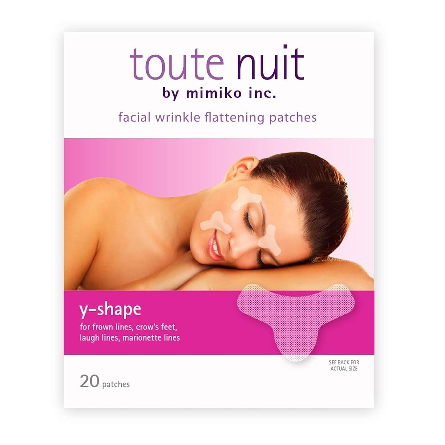 Toute Nuit Wrinkle Patches – Y Shape – Face Tape for Forehead, Between the Eyes & Around Mouth – Hypoallergenic Anti Wrinkle Patches – 20 Count, Made in USA