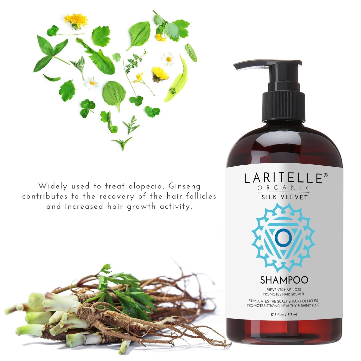 Silk Velvet Organic Hair Loss Prevention Shampoo – 17.5 oz – Rosemary, Lavender & Rice Protein Botanical Clean Formula – Made in California