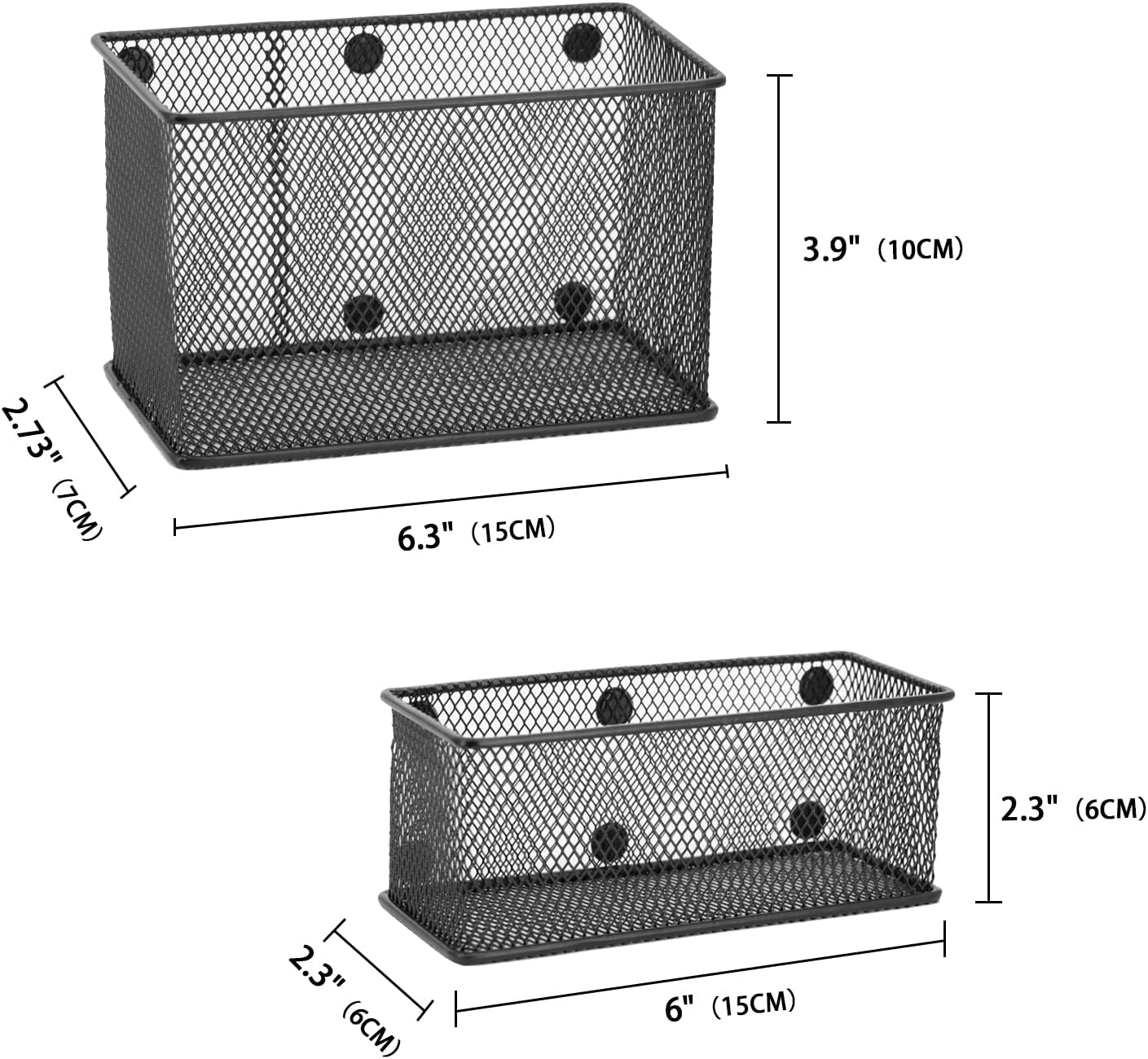 Neudeco Locker Shelf Organizer, Magnetic Pencil Holder, Metal Storage Basket for Whiteboard, Refrigerator, Ideal Cabinet for School, Black (Pack 3M)