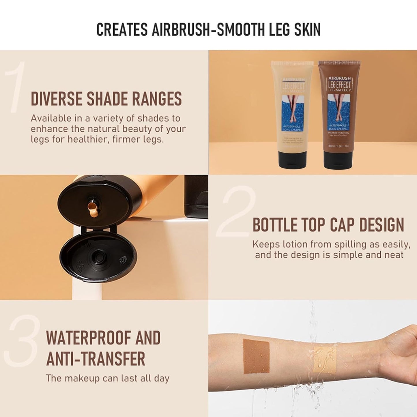 118ml Leg Makeup Lotion, Leg Body Makeup, Airbrush Legs, Body Makeup Waterproof Long Lasting Full Coverage Lightweight Leg Body Cosmetic for Wedding (3#)