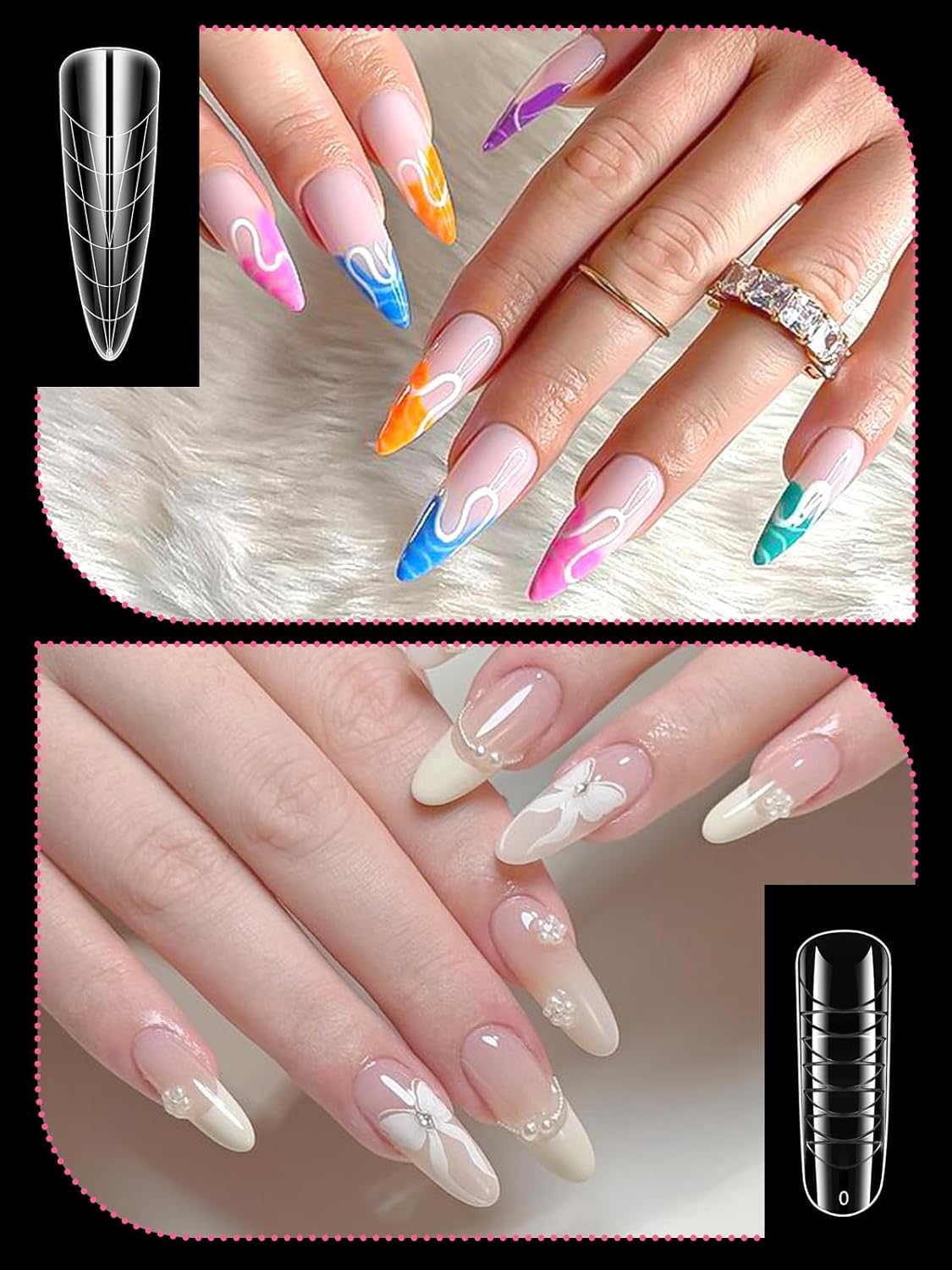 EBANKU Dual Forms for Poly Gel, 288PCS Poly Nail Gel Forms for French Nails, 96PCS Dual Forms Silicone Reusable Pads, 5PCS Nail Clips, Brush Pen Nail Files Buffer, Nail Extension Kit for Builder