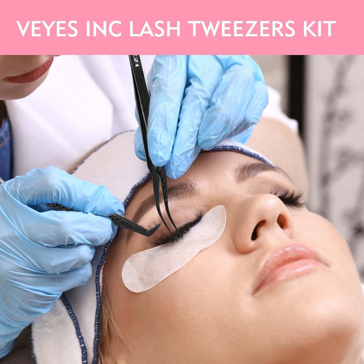 VEYES INC Lash Tweezers for Eyelash Extensions,Fiber Tip Tweezers Kit for Individual Classic and Volume Lash,3PCS Stainless Steel Lash Tweezers-Black