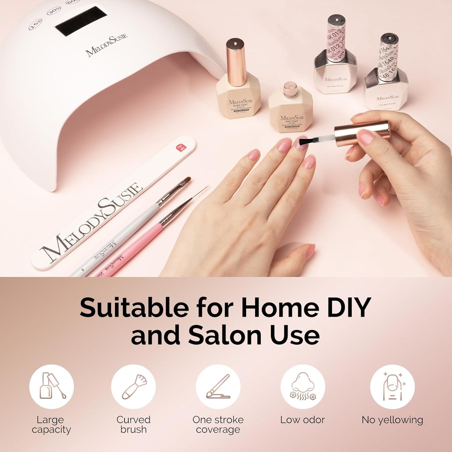 MelodySusie 2PCS Hema Free Gel Top Coat and Base Coat Set,Hema Free,Hpma Free,Tpo Free,No Wipe,Soak off UV LED Drying,Long Lasting Gloss Shiny 15ML