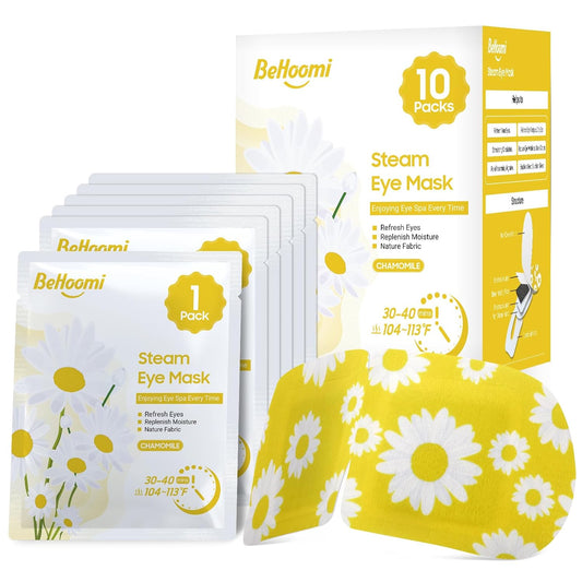 Steam Eye Mask, 10 Packs Heated Eye Mask, Self Heating Disposable SPA Warm Compress for Eyes Sleep Mask, Soothing Moist Heat Eye Masks, Travel Essentials & Relaxation Gifts (Chamomile Scent)