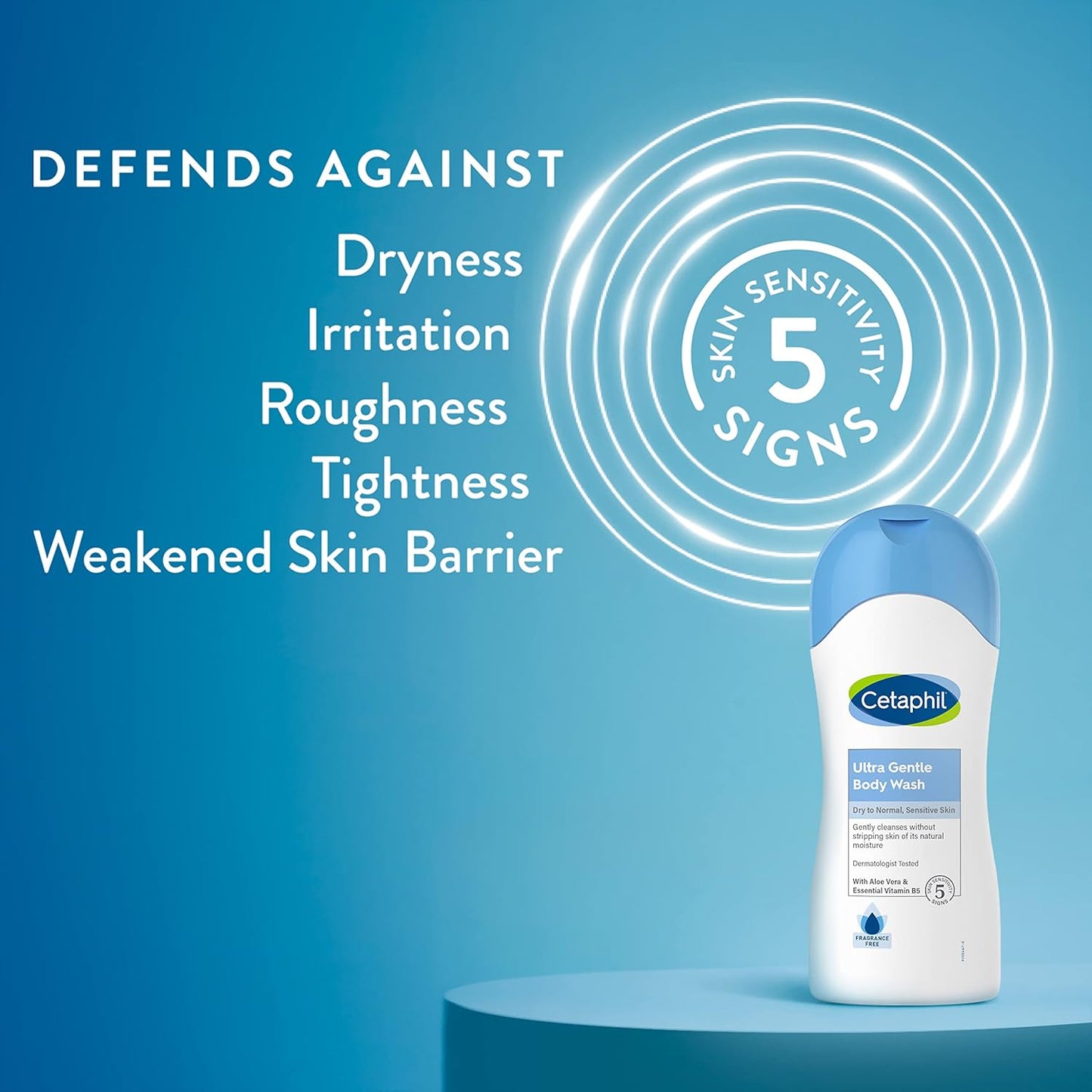 Cetaphil Ultra Gentle Refreshing Body Wash, For Dry To Normal, Sensitive Skin, Aloe Vera, Vitamin B5, Hypoallergenic, Dermatologist Tested, Fragrance Free, 16.9oz Pack of 3