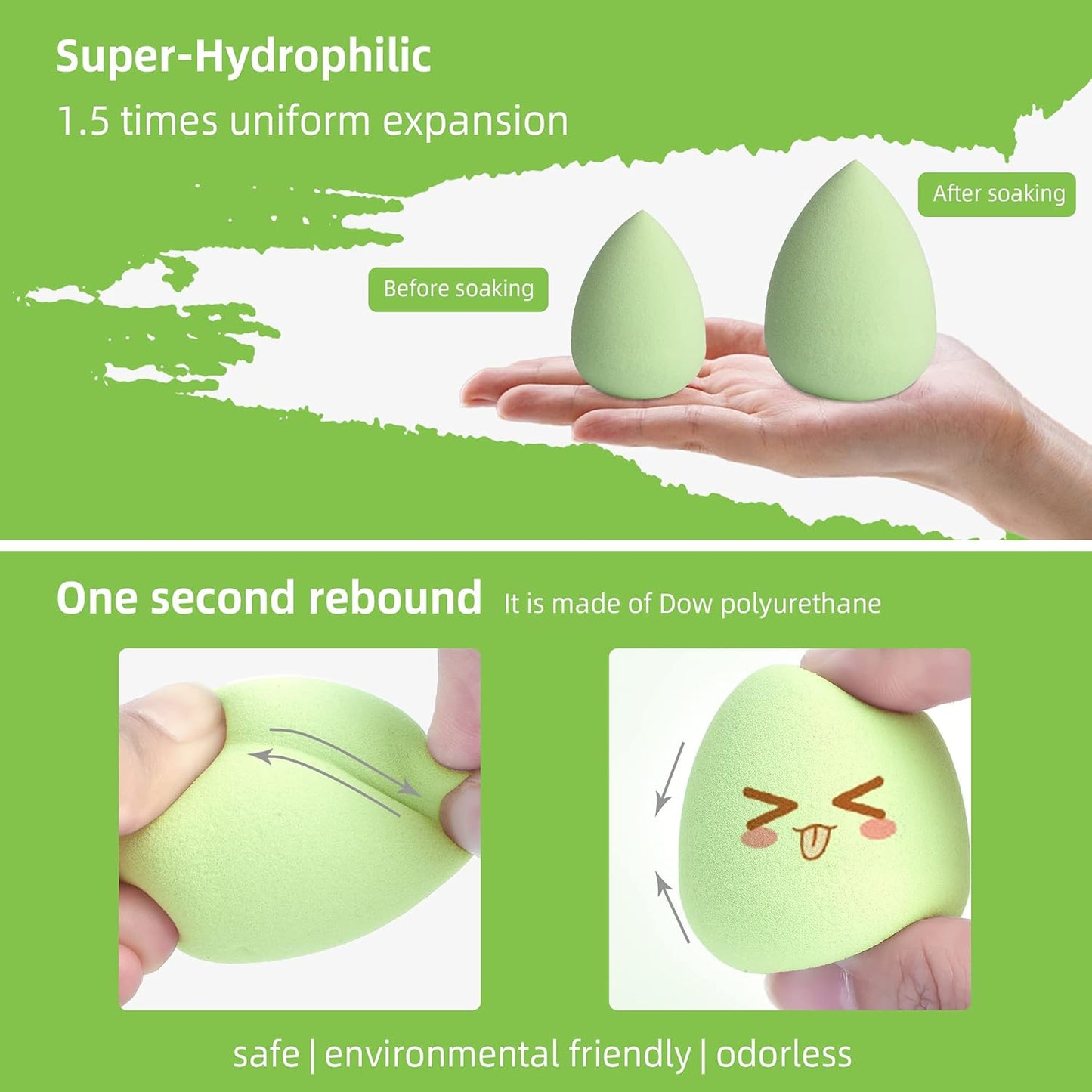 COSTICA Makeup Sponge Set Blender, Beauty Sponge Makeup Blender Flawless for Liquid - Multi Colored 4 pcs Avocado Series