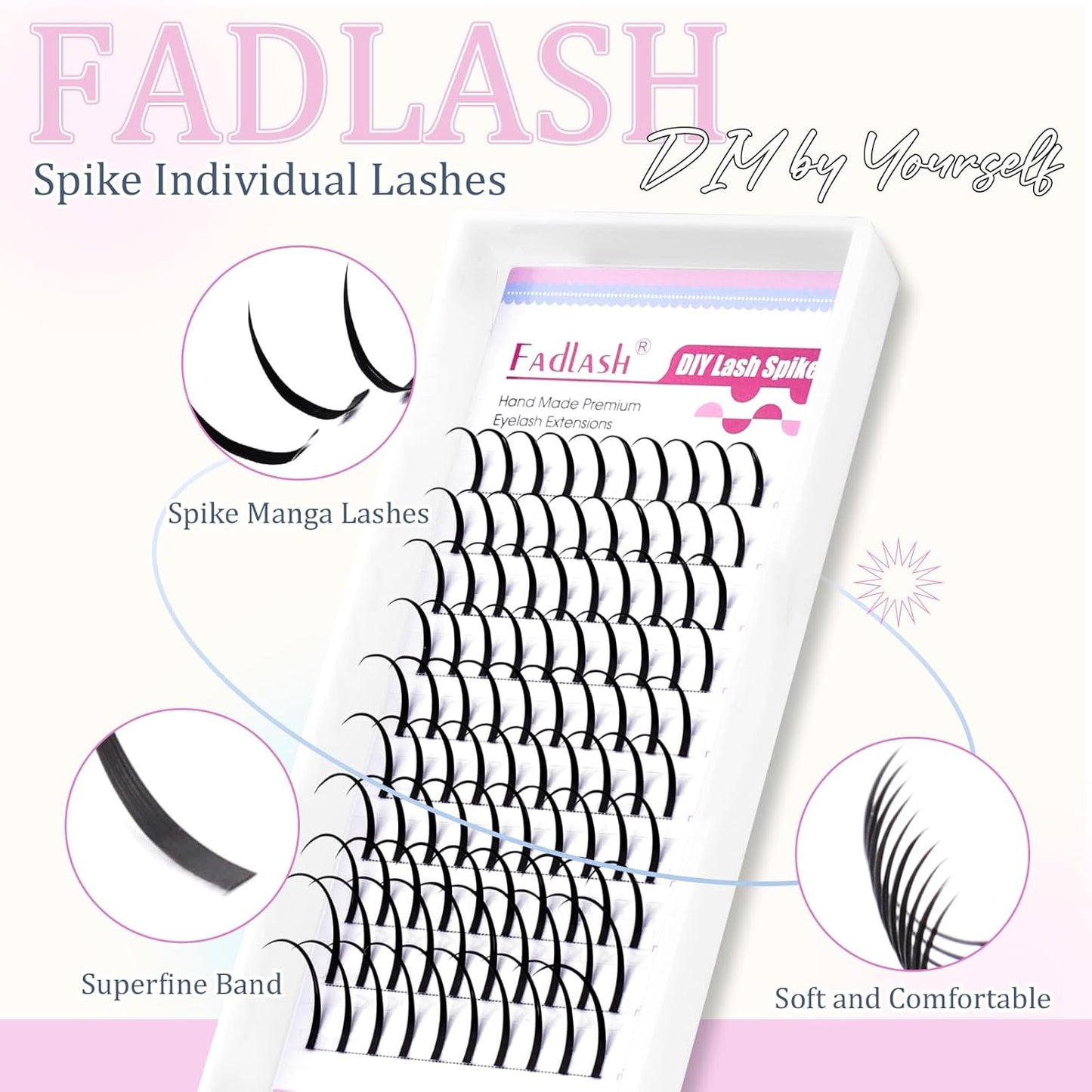 Spike Lash Clusters Lash Spikes D Curl Manga Lashes 13-21mm Soft and Lightweight Fairy Spiky Lash Clusters DIY Eyelash Clusters at Home by FADLASH (0.07D, 13-21mm)