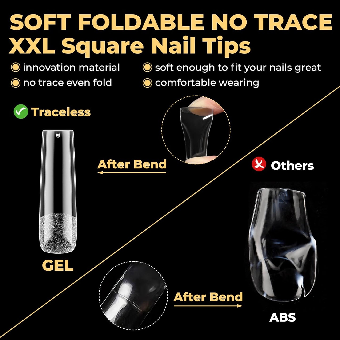 UNA GELLA Extra Long Tapered Sqaure Nail Tips, Pre-buffed 240Pcs Square Gel Nail Tips No C Curve XXL Long Square Press on Nails Full Cover Straight for Nails Extension Home DIY Salon 12 Sizes