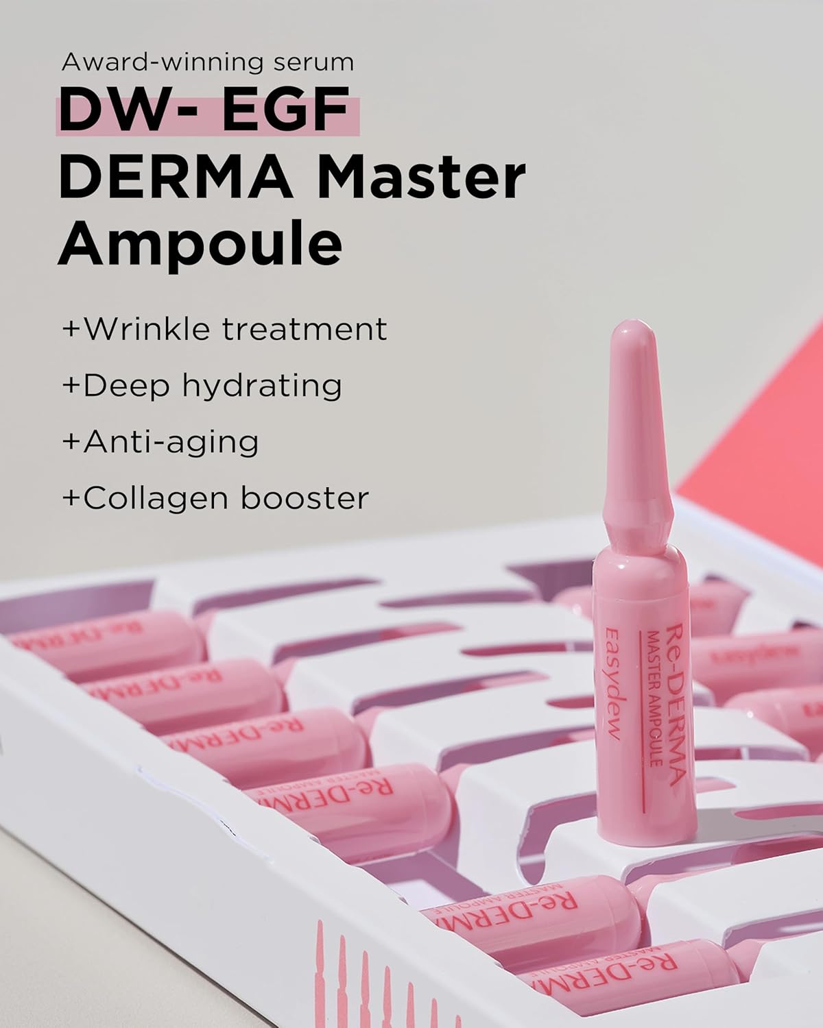 EASYDEW DW-EGF Peptide Re-DERMA Master Ampoule - Korean Anti-Aging Skincare Facial Serum - Firming, Restore skin vitality, Smooth fine lines and wrinkles with Oligo peptide, Niacinamide - 0.42fl. oz.