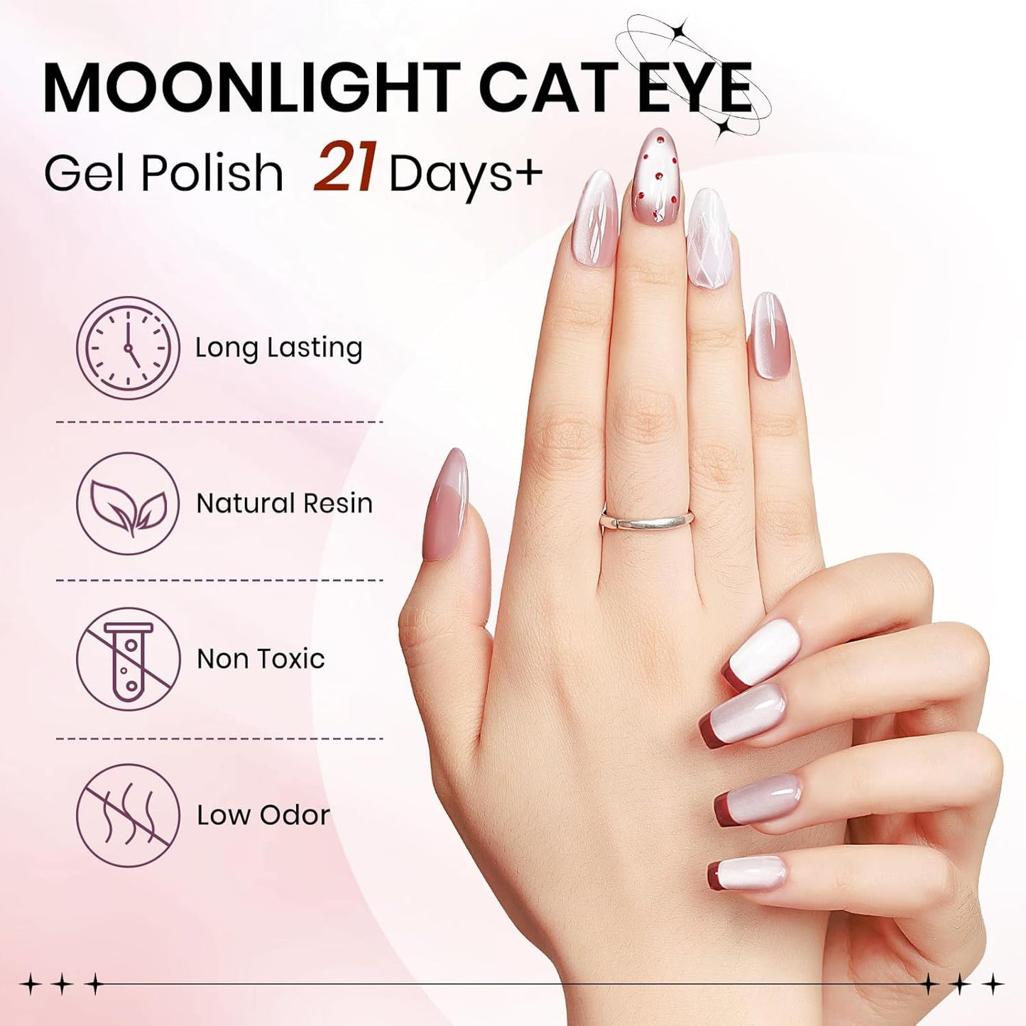 Pink Cat Eye Gel Nail Polish, 15ml Light Pink Jelly Glassy Gel Polish with Magnet Moonlight Shimmer Glitter Magnetic Nail Polish Soak Off U V Salon DIY at Home