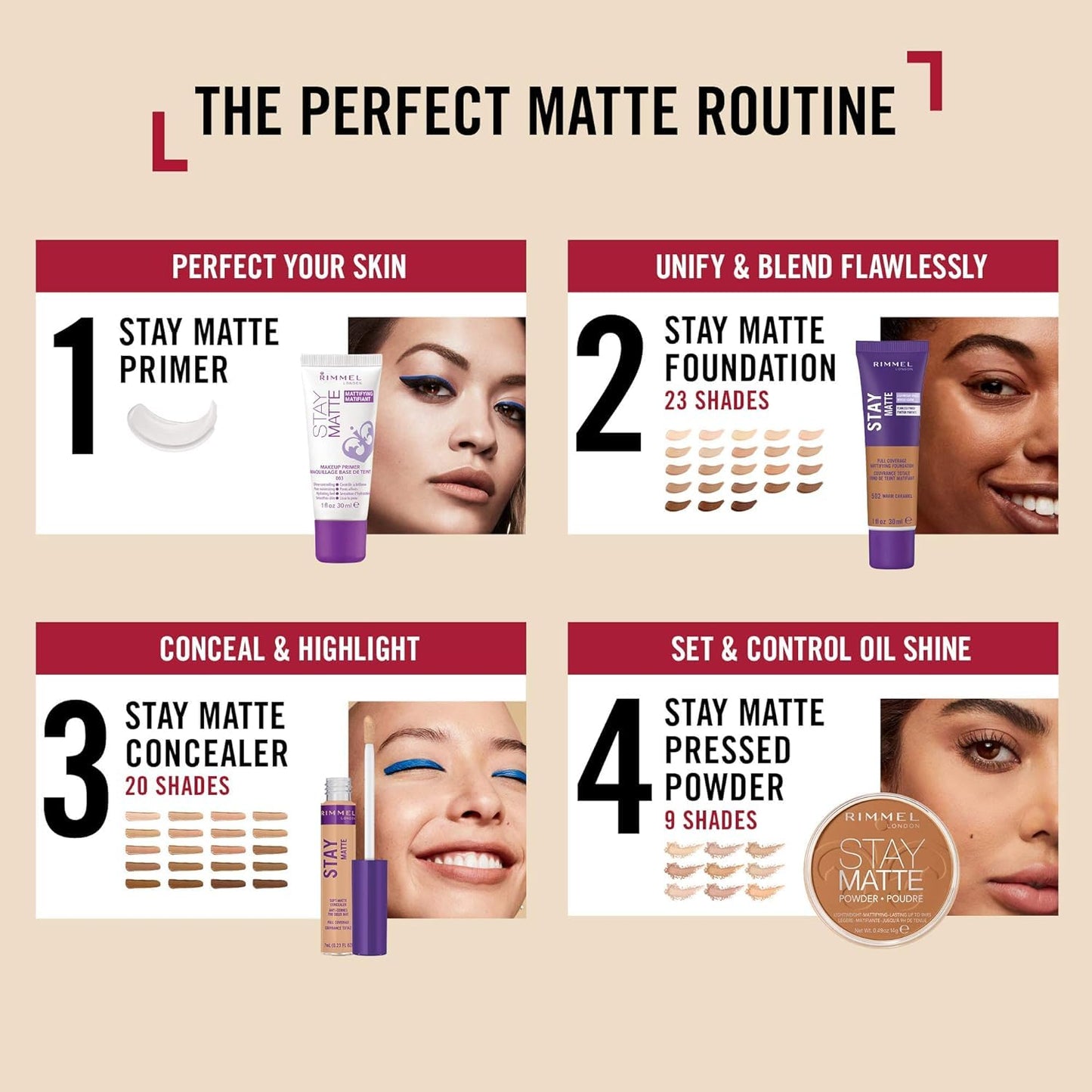 Rimmel London Stay Matte - 550 Almond - Concealer, 24-Hour Wear, Shine Control, Fights Free Radicals, 0.23oz