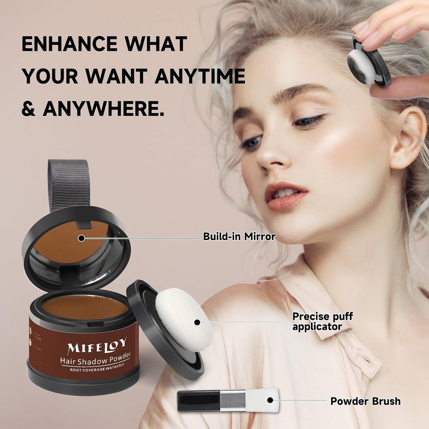 Root Touch Up Powder, Instantly Gray Hair Cover Up, Women Color Root Coverage Shadow Powder for Thinning Grey Hairline, Men Roots Concealer for Hair Loss Beard Line Eyebrow, Medium Brown