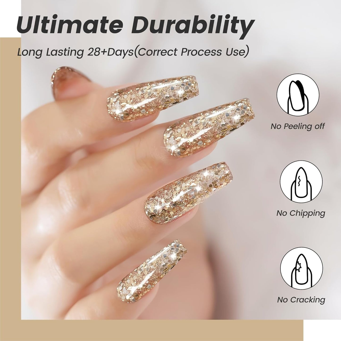 YTD Likomey Glitter Gel Nail Polish,15ml Champagne Gold Glitter Fall Winter Shiny Sparkly Salon Home DIY Manicure UV Color Varnish,SF399
