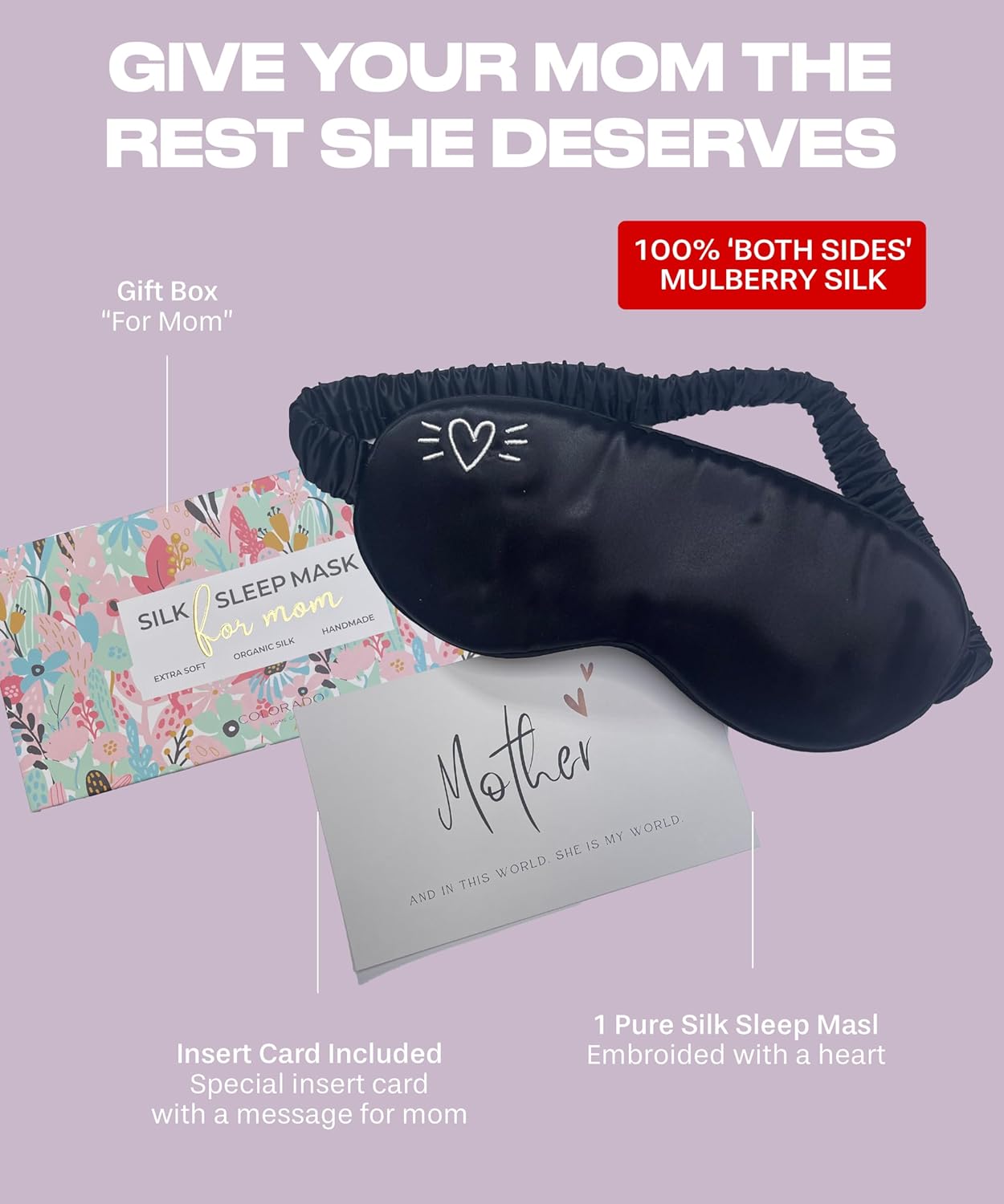 Silk Sleep Mask - Mothers Day Gift for Mom - Unique and Thoughtful Mom Gift - Perfect for Moms First Mothers Day and Women You Love, Mom from Daughters by Colorado Home Co.