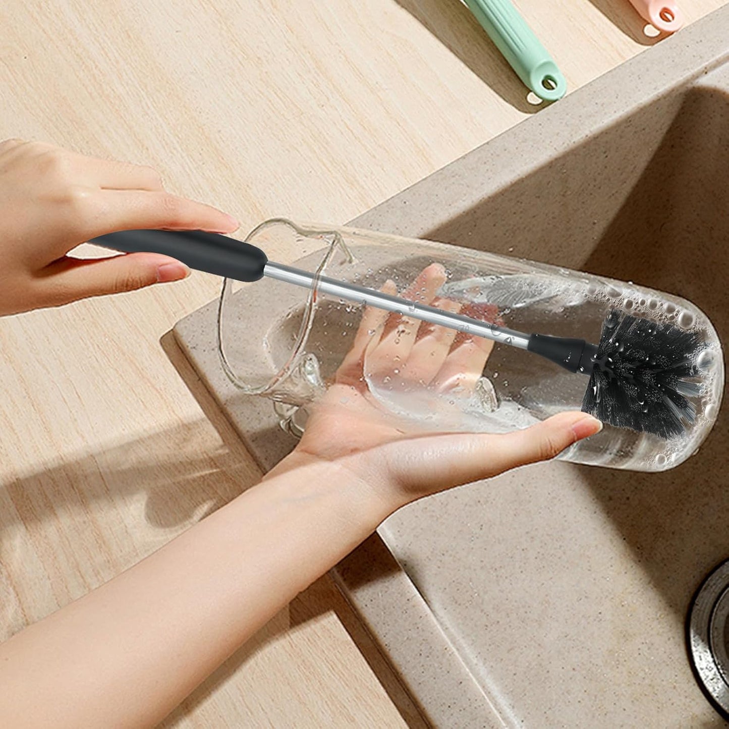 Water Bottle Brush Long Handle Bottle Cleaner Scrubbing Brush for Cleaning Sports Bottles, Baby Bottles, Cups, Coffee Mugs, Glasswares, Wine Decanters, Flask, Vase, and Kitchen Sink