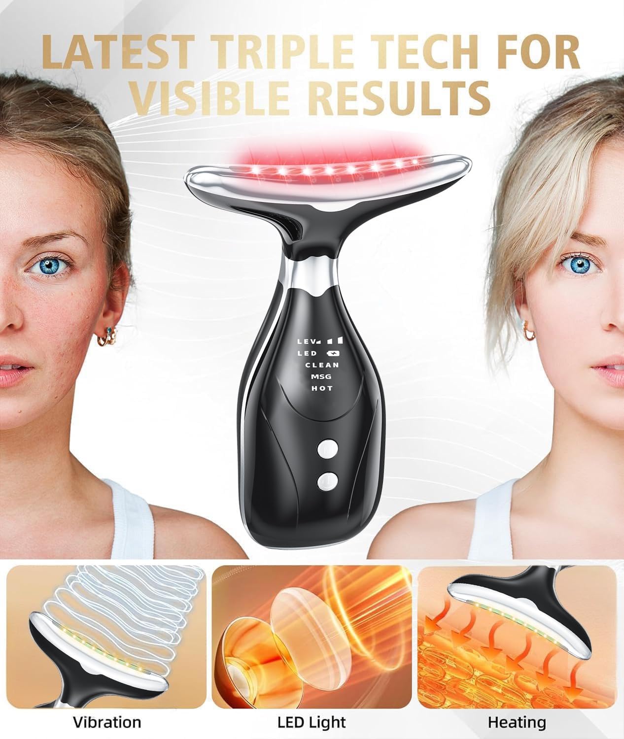 7-in-1 Facial Sculptor Massager, Red Light Therapy for face, 7 Color Modes with Heating & Vibration, Portable Face Massager Tool for Wrinkles & Skin Tone, Arc Design for Better Cream Absorption