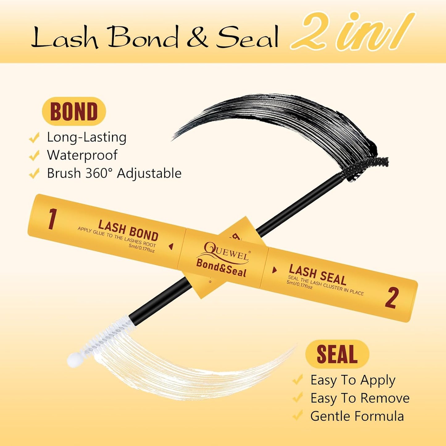 QUEWEL Lash Clusters Kit, Lashes Clusters Bond and Seal Waterproof, Eyelash Clusters Applicator Tool with Cluster Lashes Glue Remover for Natural Look DIY At Home(ZS-H01-kit)