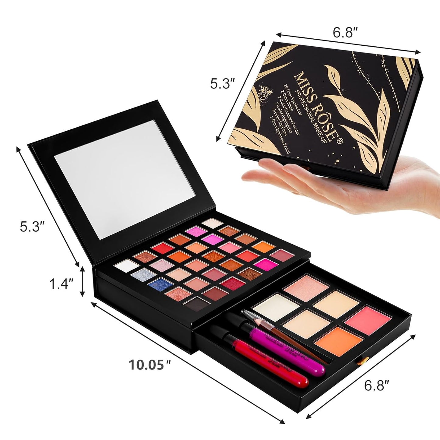 All in One Makeup Kit,Makeup Palette Includes 30 Color Eyeshadow, 2 Color Highlighter，2 Color Pressed Powder，2 Color Blusher，2 Pcs lip gloss，1 Pcs Eyepencil, Mirror,Makeup Gift Set for Women (017Y)