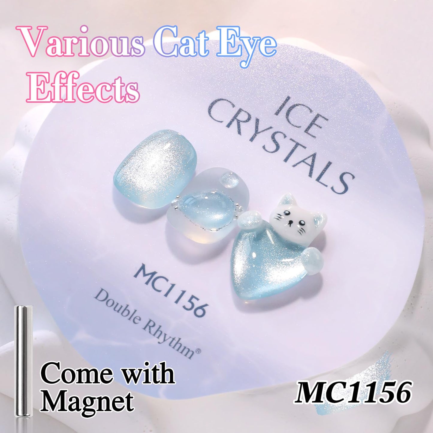 Double Rhythm 0.5 Oz Cat Eye Gel Polish with Magnet Same Color Same Bottle Holographic Glitter Shimmer Translucent Color Salon 15 ML Magnetic Nail Art (Light Blue-MC1156)