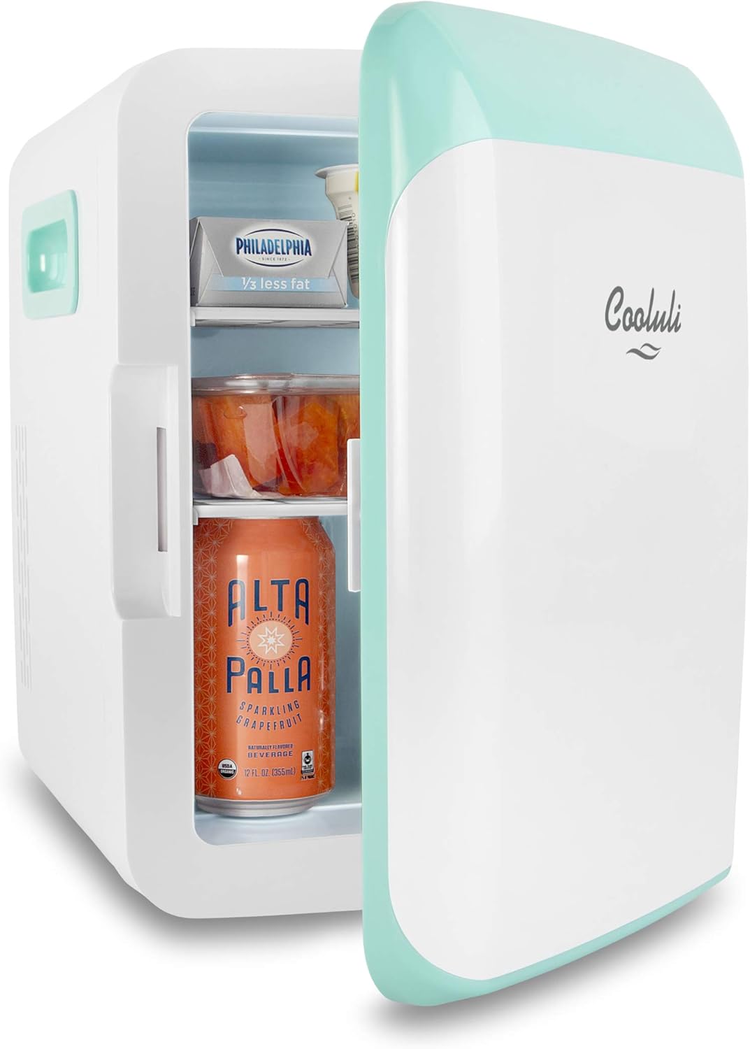Cooluli 10L Mini Fridge for Bedroom - Car, Office Desk & College Dorm Room - 12V Portable Cooler & Warmer for Food, Drinks, Skincare, Beauty, Makeup & Cosmetics - AC/DC Small Refrigerator (Turquoise)