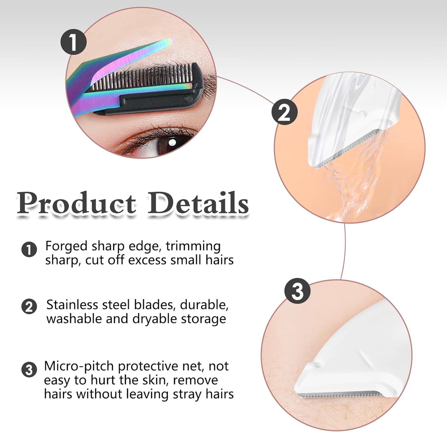 6 Pcs Eyebrow Trimmer Scissors with Comb, Curved Eye Brow Razor, Non-Slip Stainless Steel Facial Hair Removal Grooming, Brow Shaping Beard Shaving Kit Beauty Accessories for Women Men (Black)