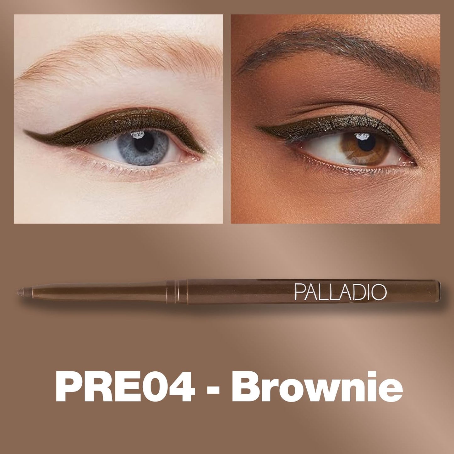 Palladio Retractable Waterproof Eyeliner, Richly Pigmented Color and Creamy, Slip Twist Up Pencil Eye Liner, Smudge Proof Long Lasting Application, All Day Wear, No Sharpener Required, Brownie
