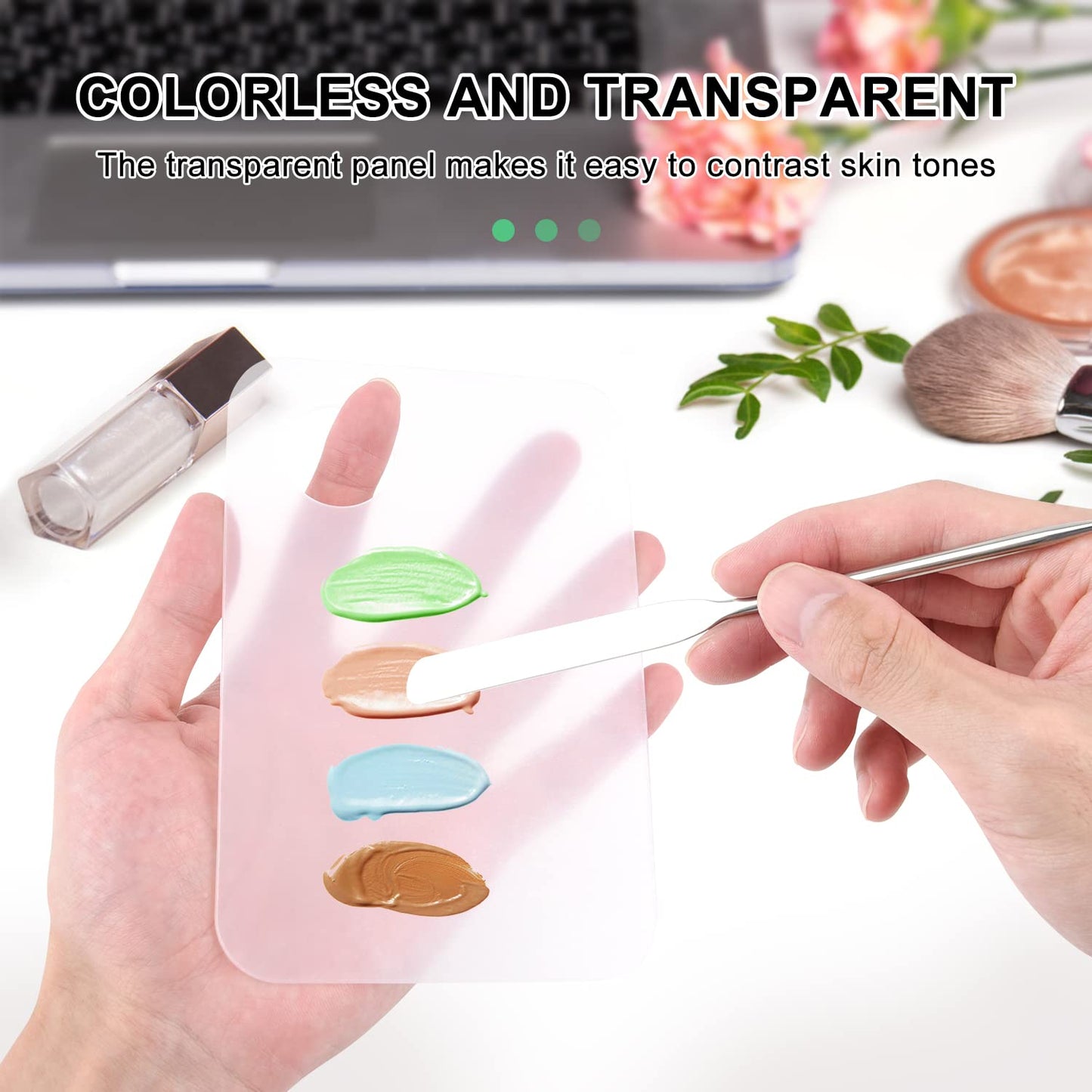 WXJ13 6 Pieces Makeup Spatula and Palette Set Including 2 Stainless Steel Makeup Spatula 2 Leather Cover 2 Makeup Mixing Palette for Eye Shadow/Eyelash/Nail Art/Foundation