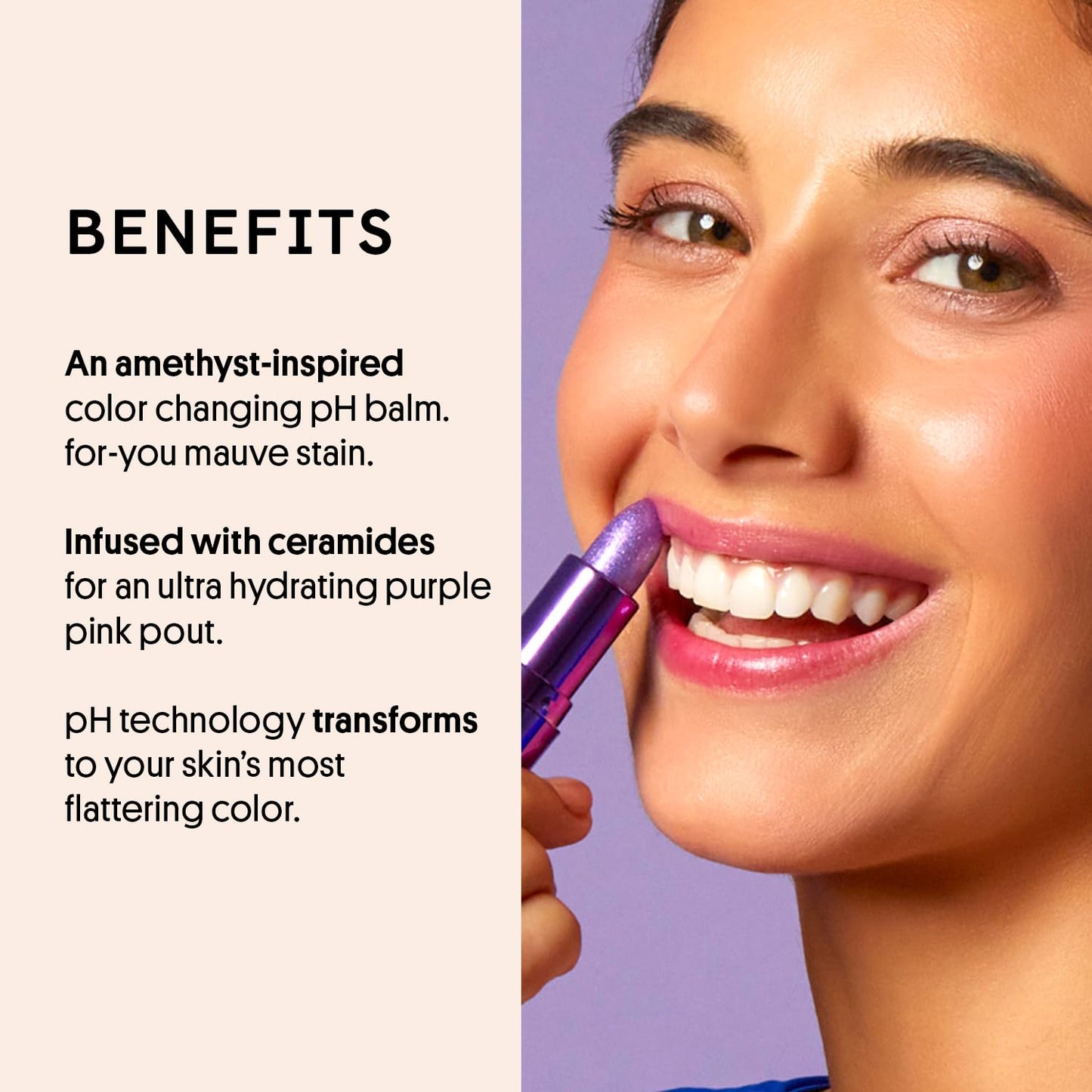 Winky Lux Amethyst Glimmer Balm – Nourishing pH Lip Balm with Color Changing Tint, Hydrating Ceramides Soften Lips, Coconut Scent