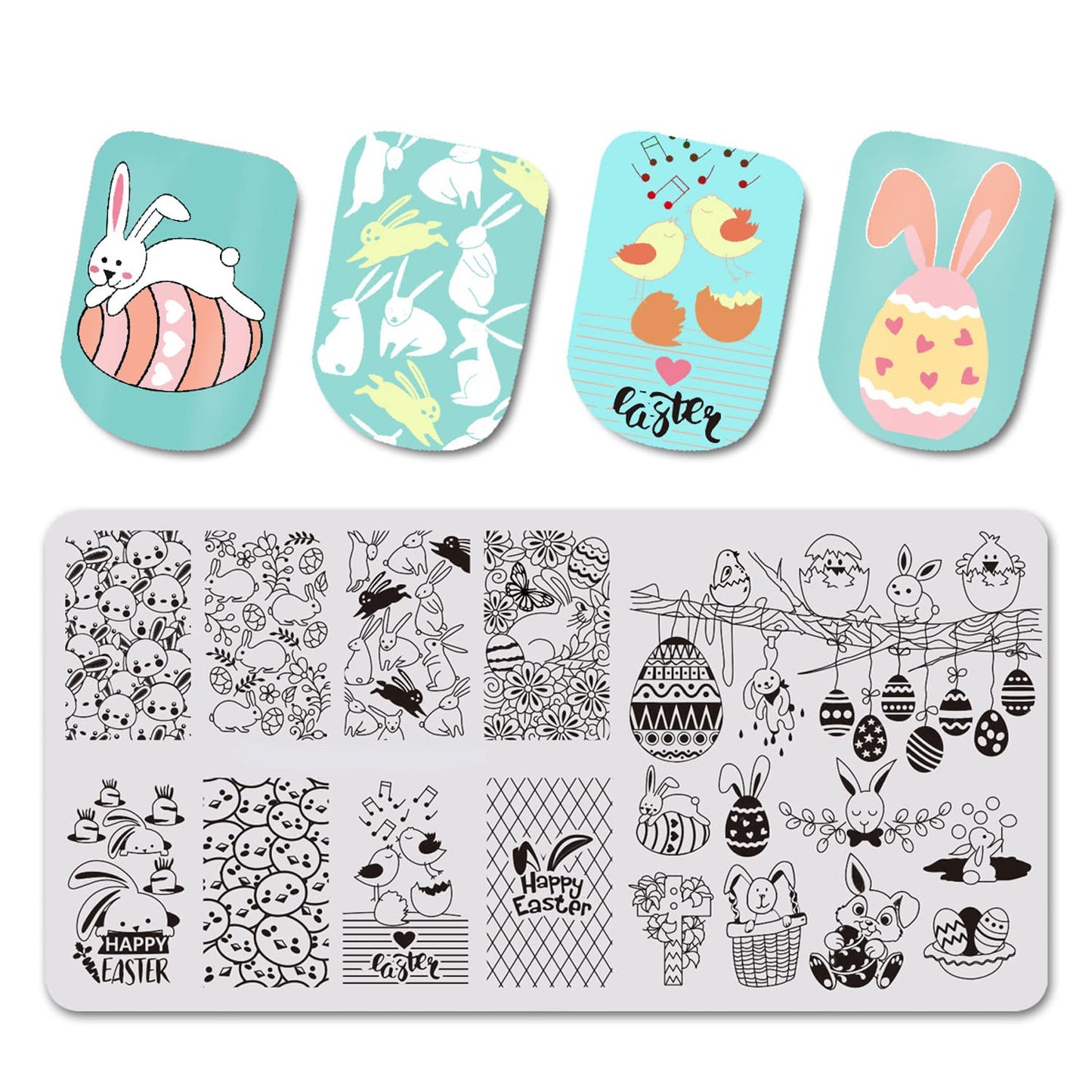 Easter Nail Stamping Plates Cute Bunny Nail Stamping Plate Chick Easter Eggs Designs Nail Art Stamping Template Easter Rabbit Manicure Decorations Supplies 1Pcs