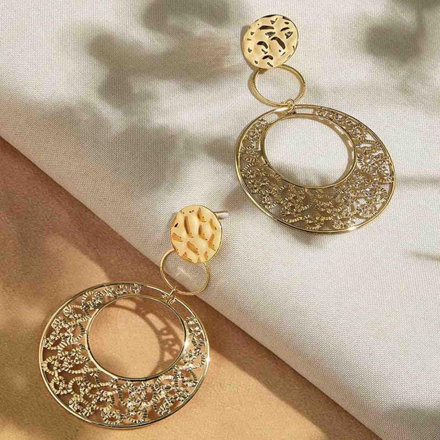 Boho Large Filigree Disc Dangle Earrings Stud Vintage Tribal Ethnic Hollow Carved Earrings Gold Geometric Floral Hoop Drop Earrings Statement Wedding Prom Earrings Jewelry for Women Girls