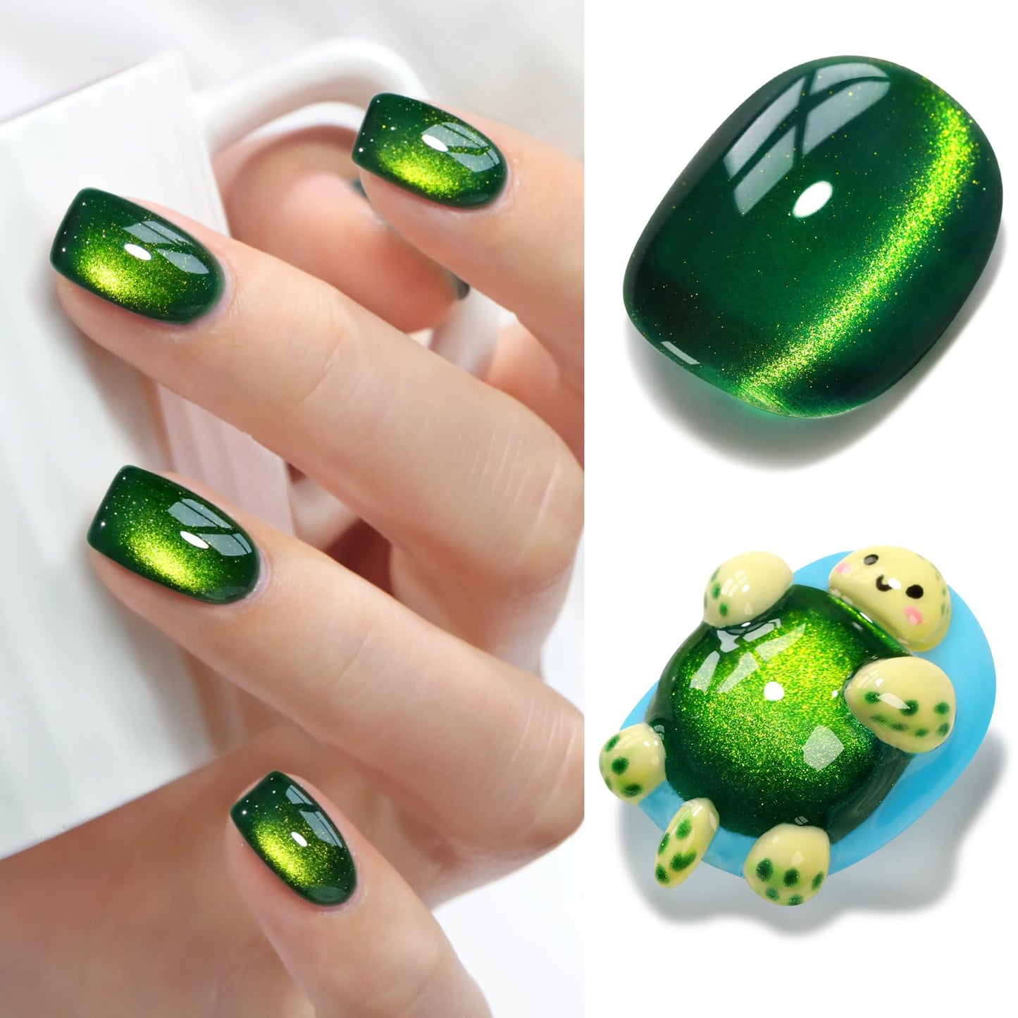 Double Rhythm Cat Eye Gel Polish with Magnet 15ML Holographic Glitter Shimmer Translucent Sheer Color Glass Magnetic Gel Polish Salon DIY at Home (Dark Green-MC1045)