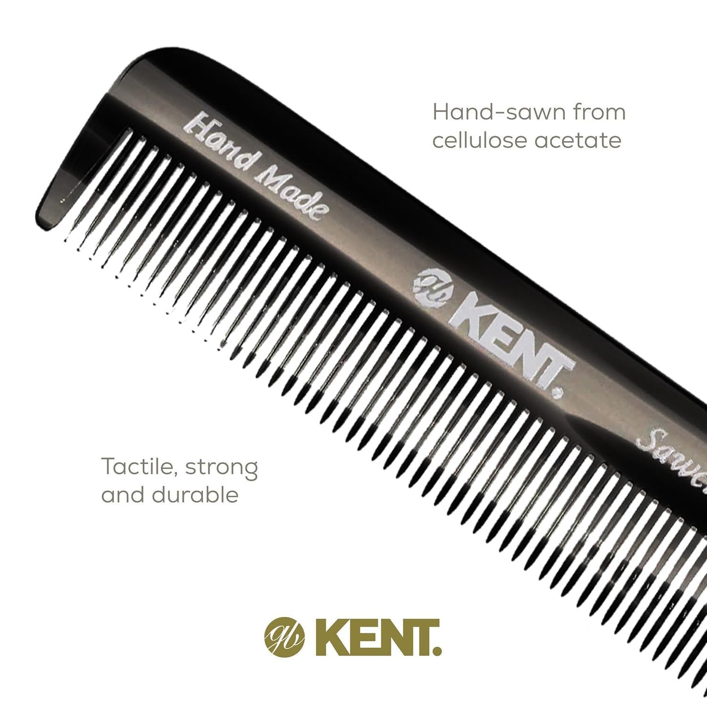 Kent FOT Black Graphite Fine Tooth Beard Comb - 4.5" Handmade Pocket Travel Comb for Men - Styling Combs for Fine or Thinning Hair, Mustache and Beard Care and Hair Care Kent