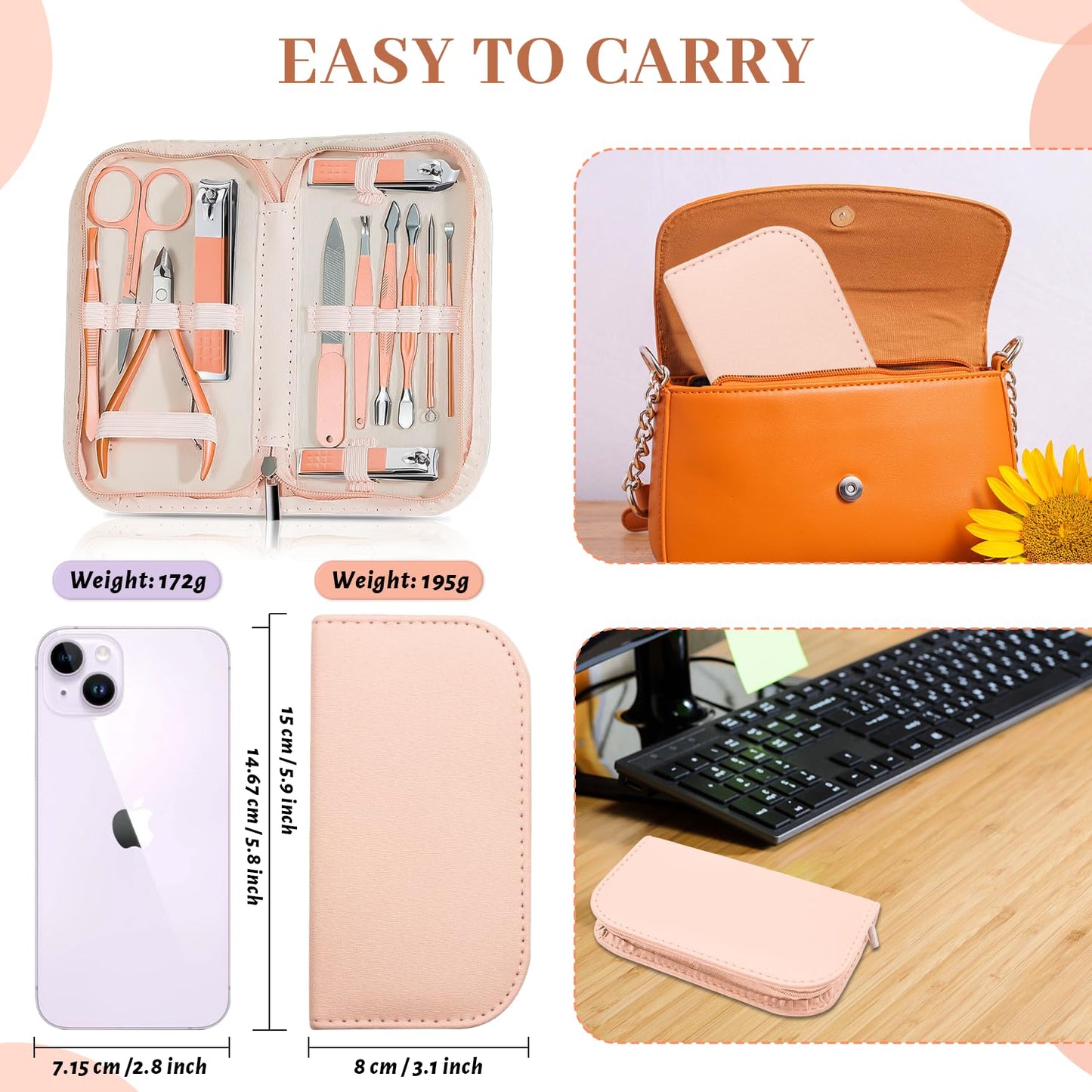 Manicure Set Nail Clipper Set Men Women 12 in 1 Nail Care Kit with Portable Case Travel Manicure Pedicure Tools Grooming Kit Beauty Salon(Rose Gold)