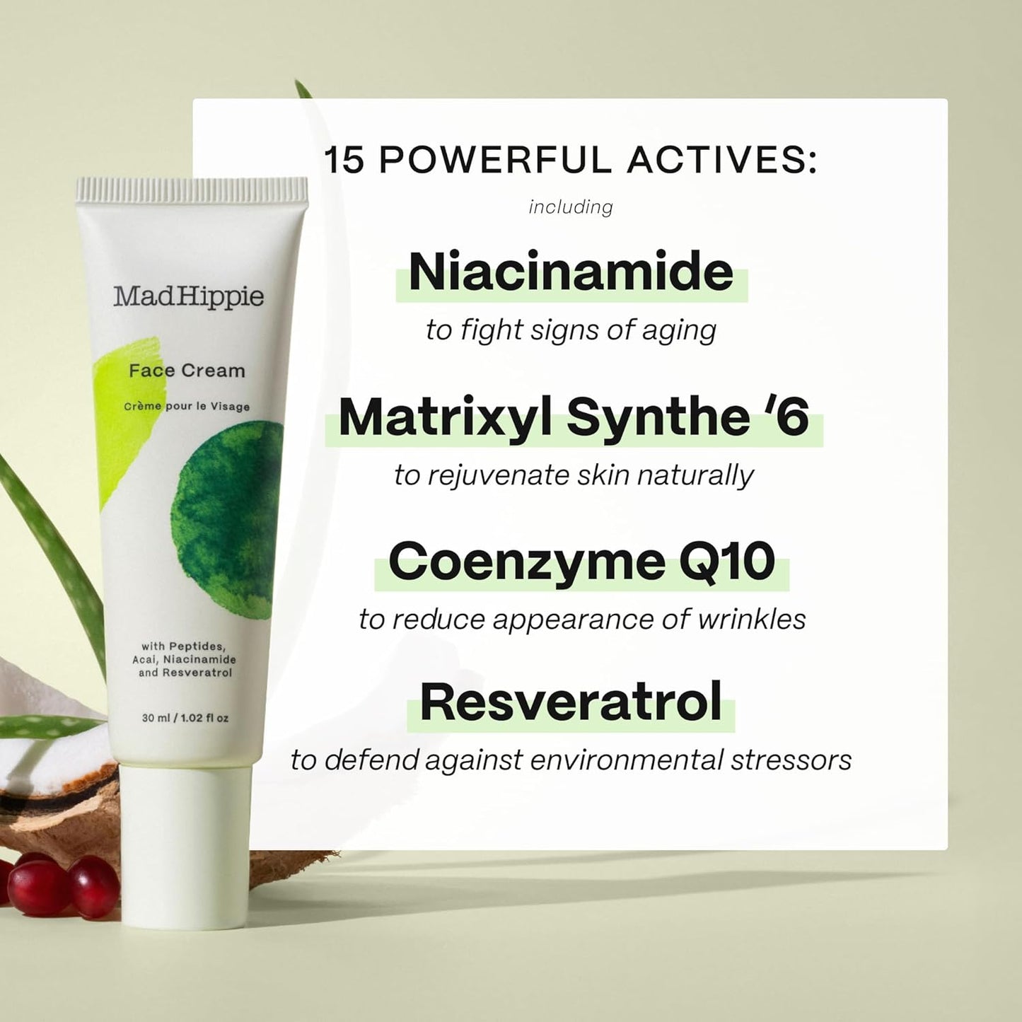 Mad Hippie Face Cream – Age-Defying Face Moisturizer & Skin Tightening Cream with Niacinamide, Advanced Peptides & Argan Oil 1.02 Oz